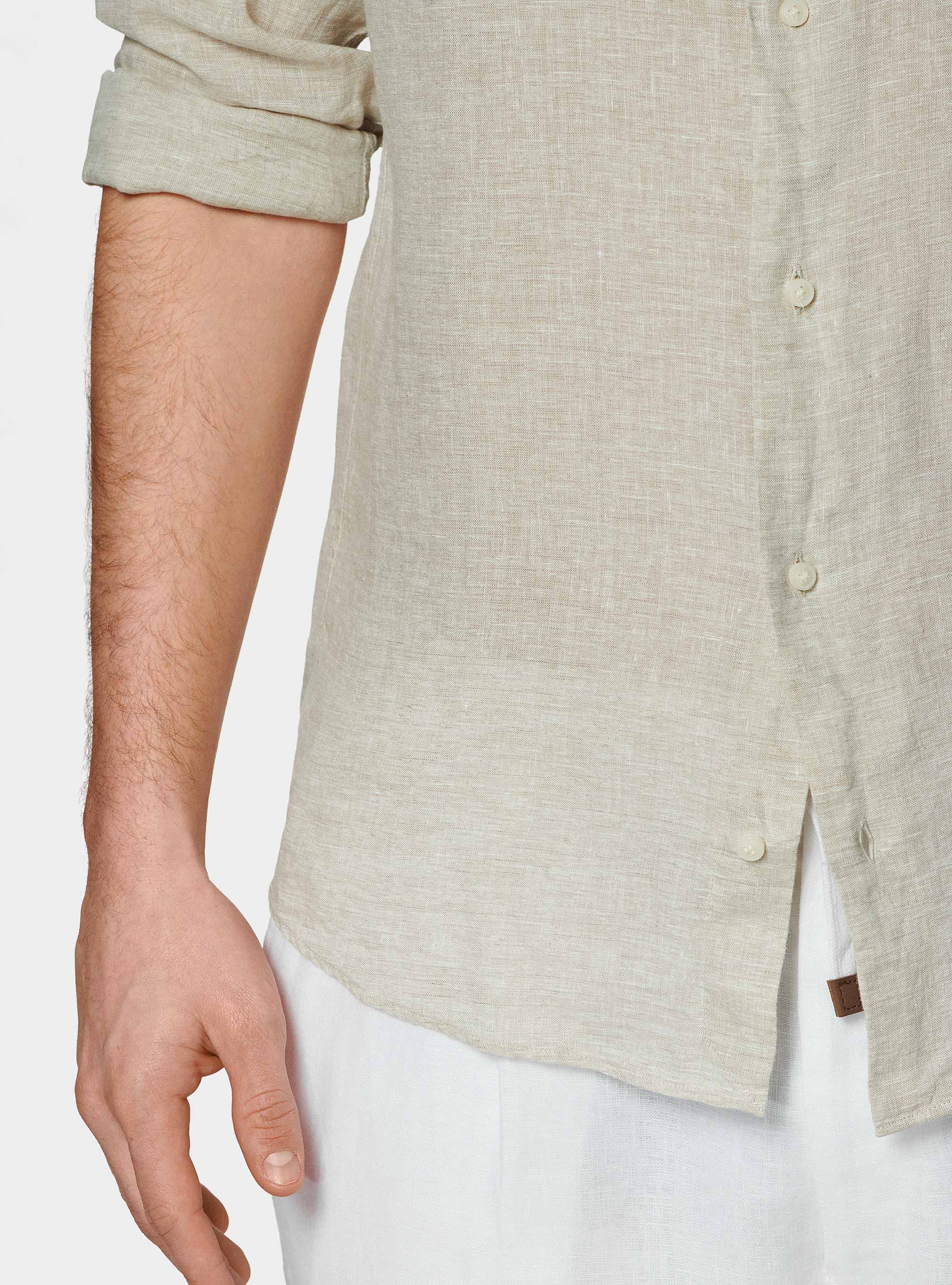 Camicia in puro lino, ECRU MELANGE 0562C