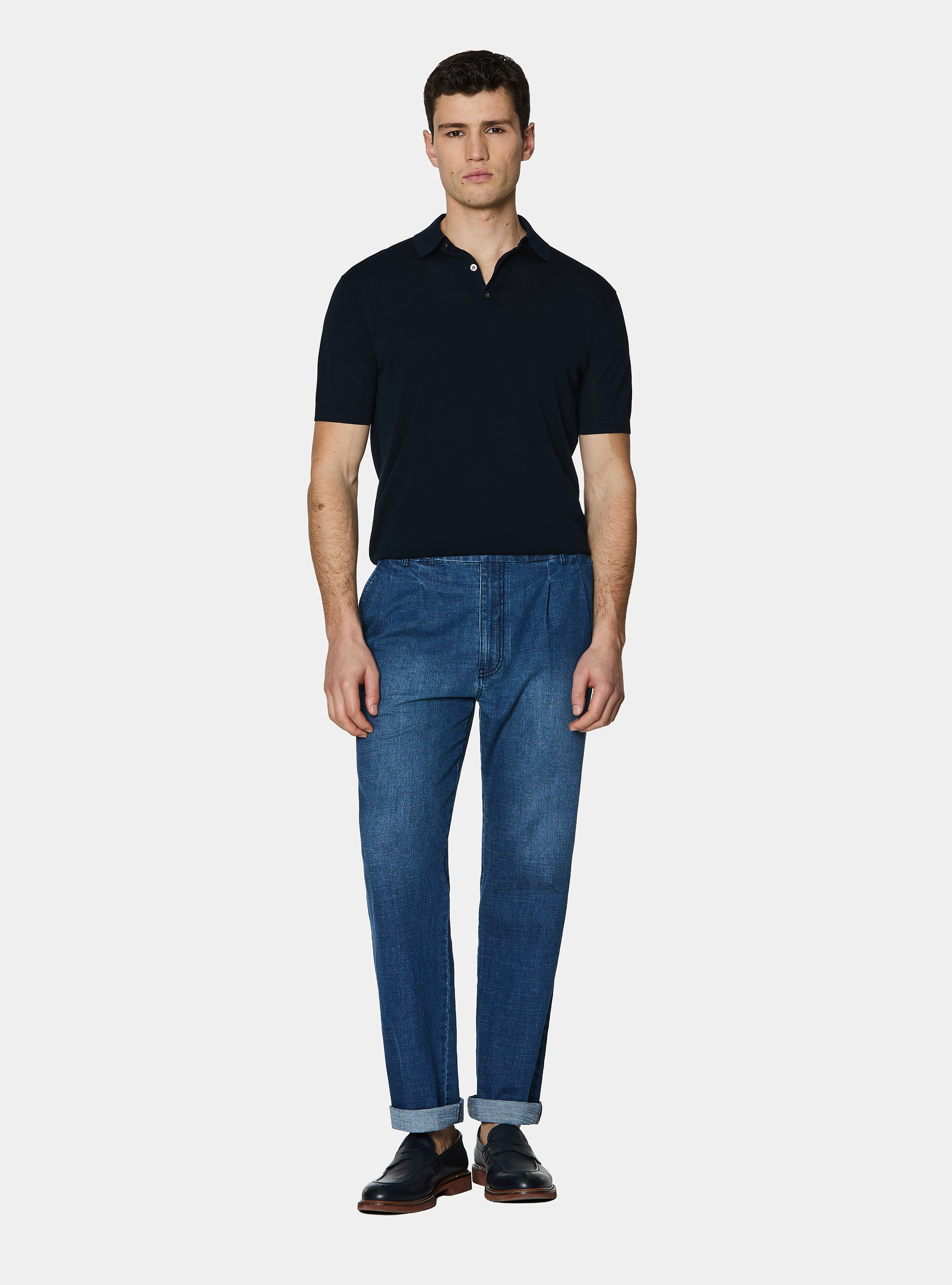 Polo en coton et soie, BLEU MARINE