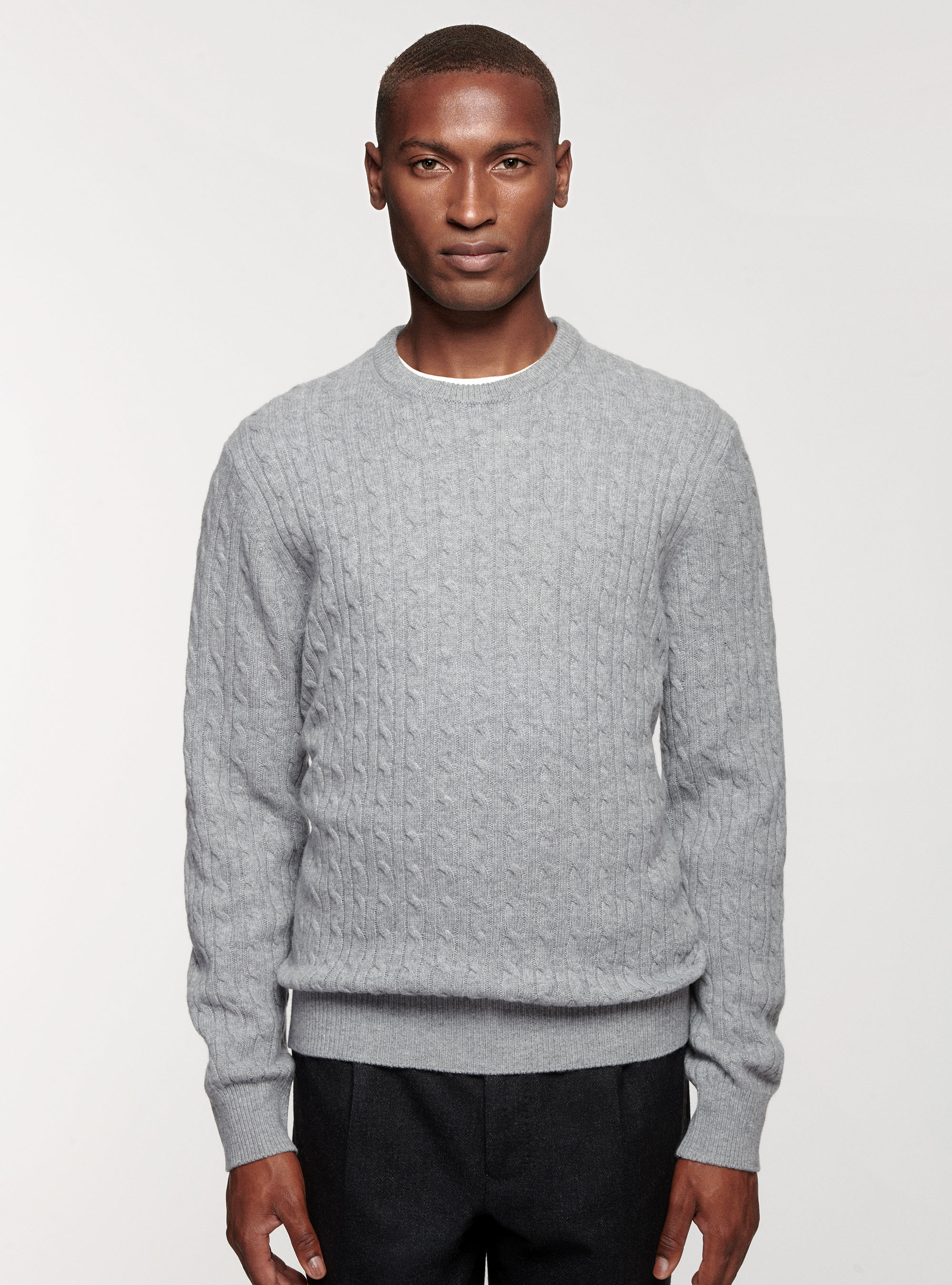 Braided lambswool sweater, GRIGIO MELANGE 0151C