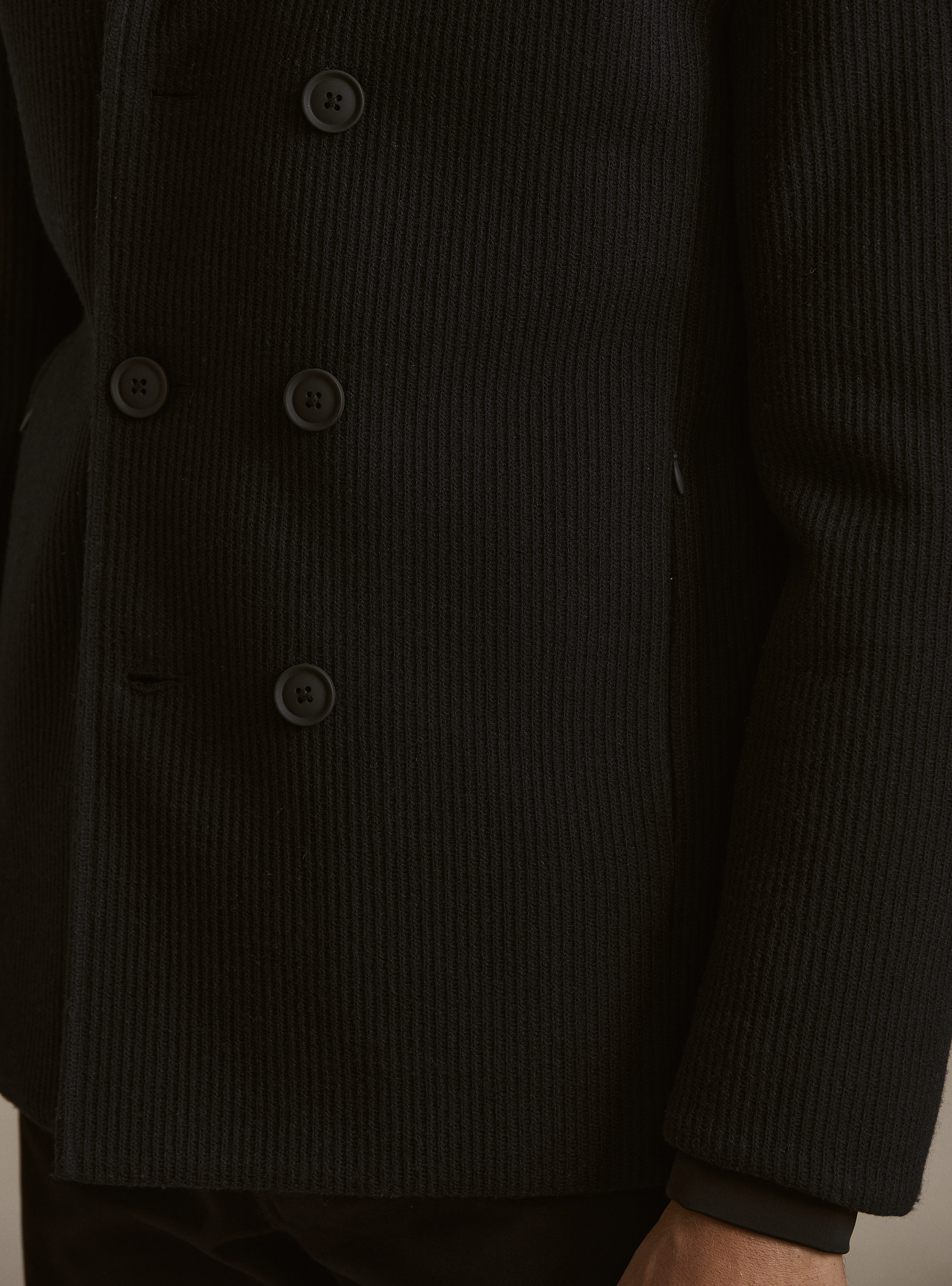 Double-breasted ribbed jacket with removable bib and hood, NAVY BLUE