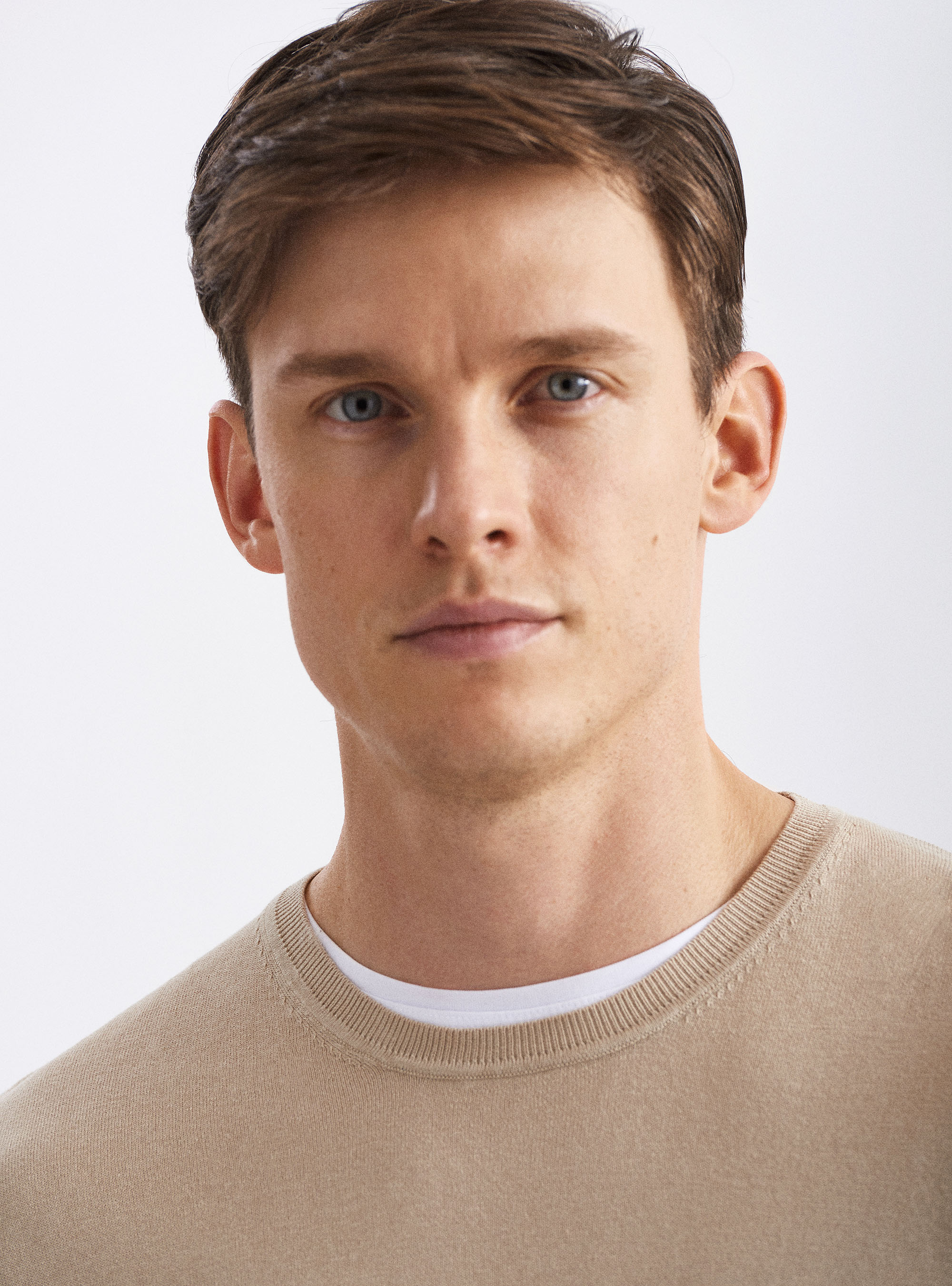 Silk and cotton crew-neck sweater, ECRU