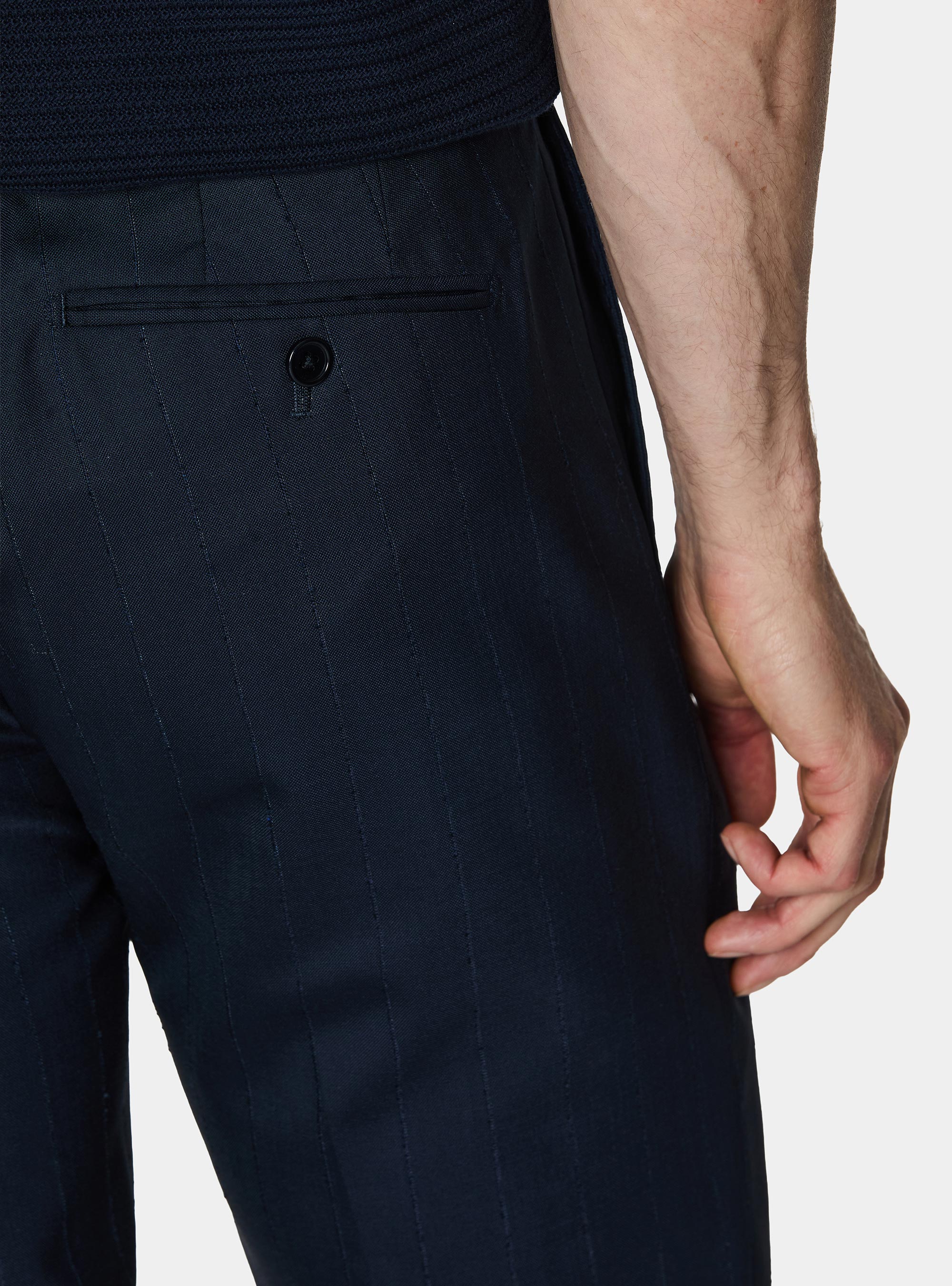 Pantalones de traje a rayas 100% lana, AZUL MARINO