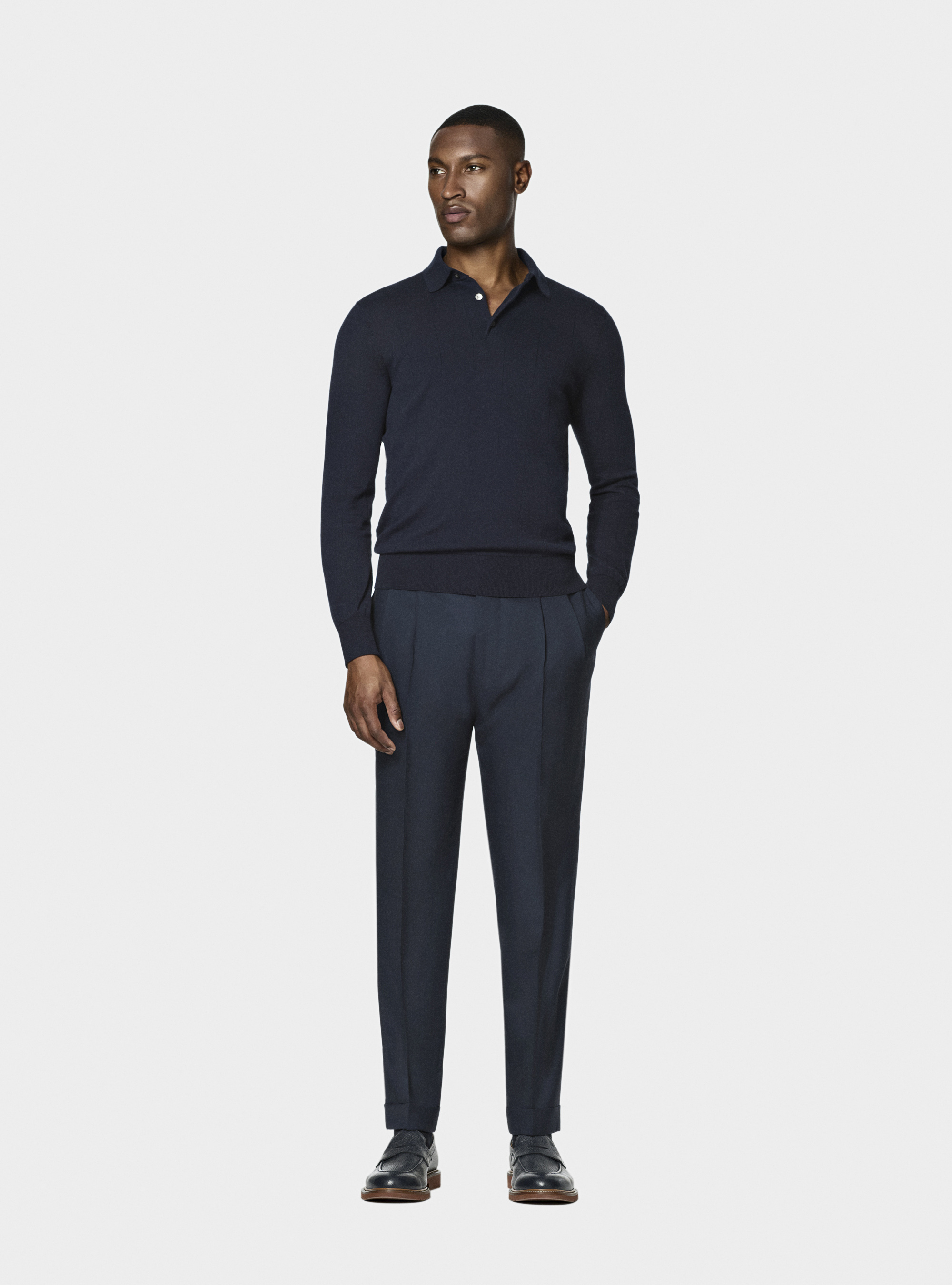 Pantaloni doppia pince in pura lana Vitale Barberis Canonico, NAVY