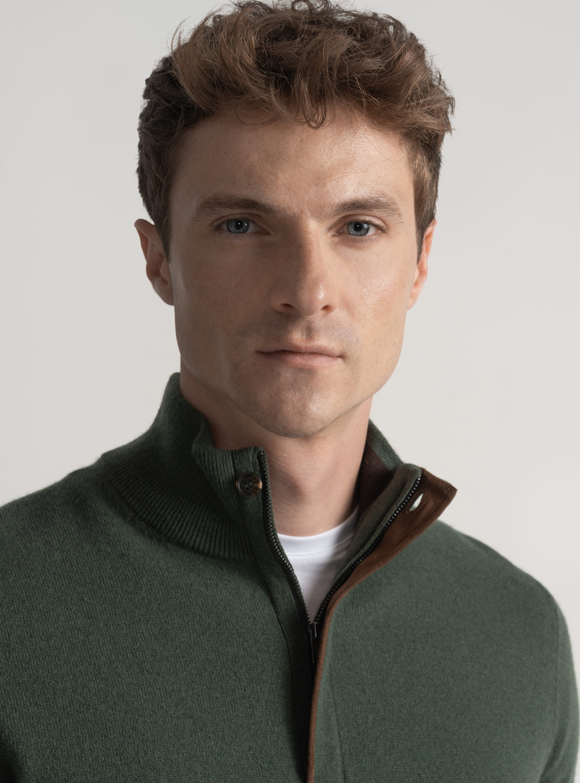 Maglia mezza zip in lana lambswool e cashmere, MILITARE 0609C