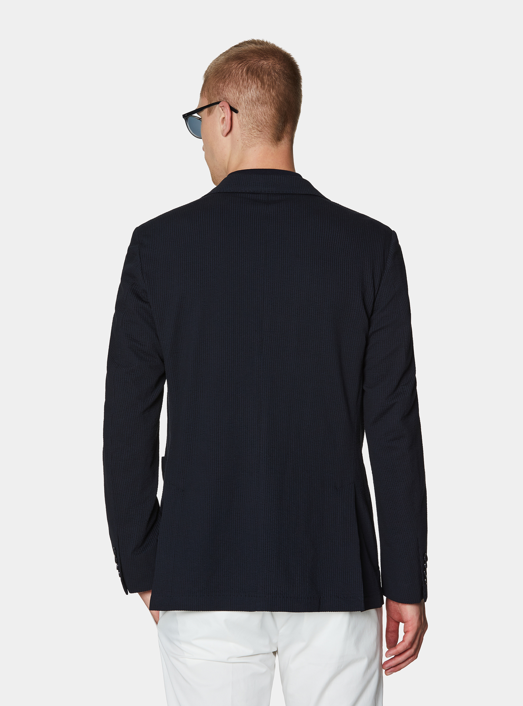 Giacca stretch in cotone tecnico, BLU NAVY