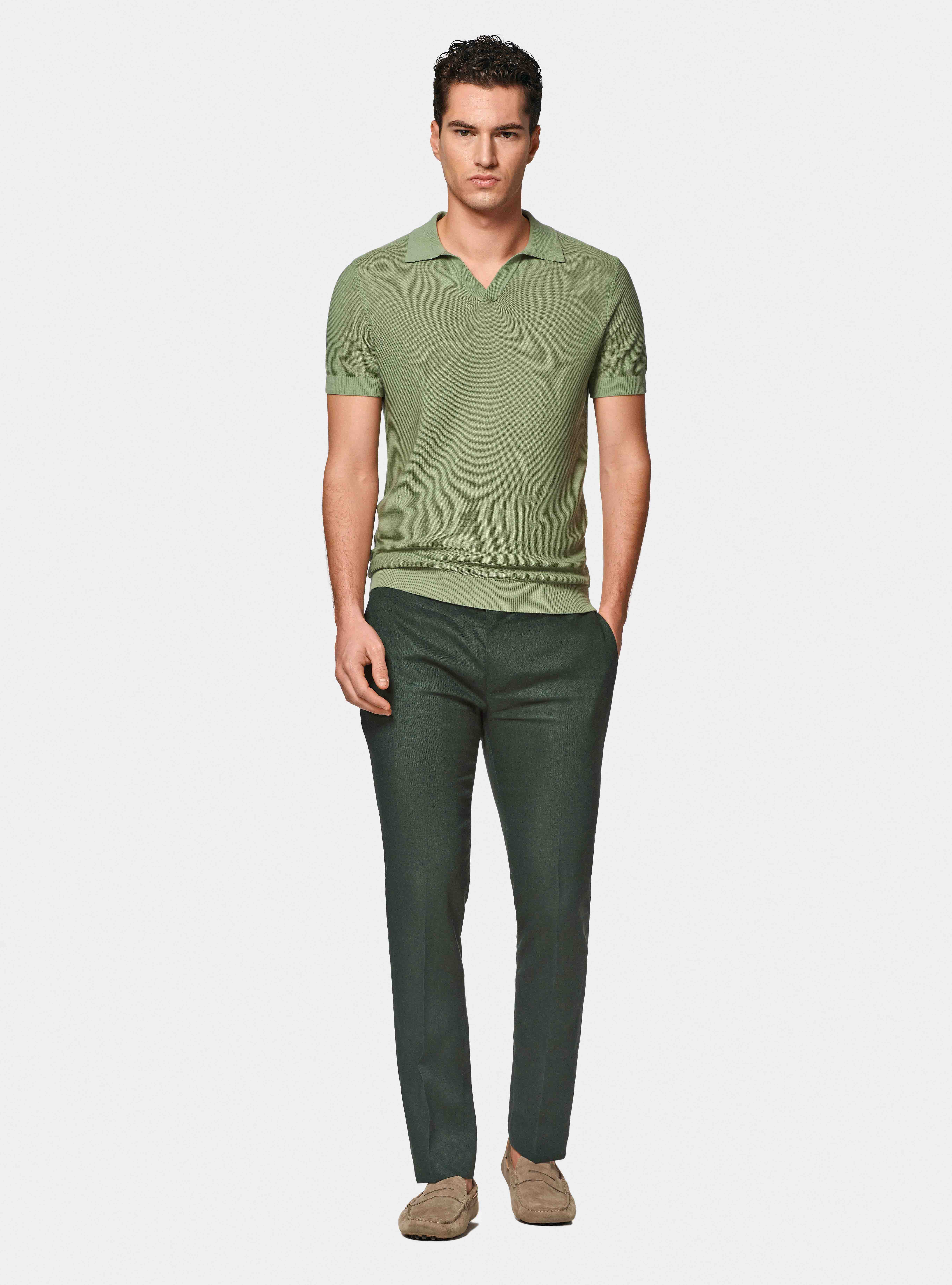 Polo in maglia links in cotone extrafine, SALVIA 0602C