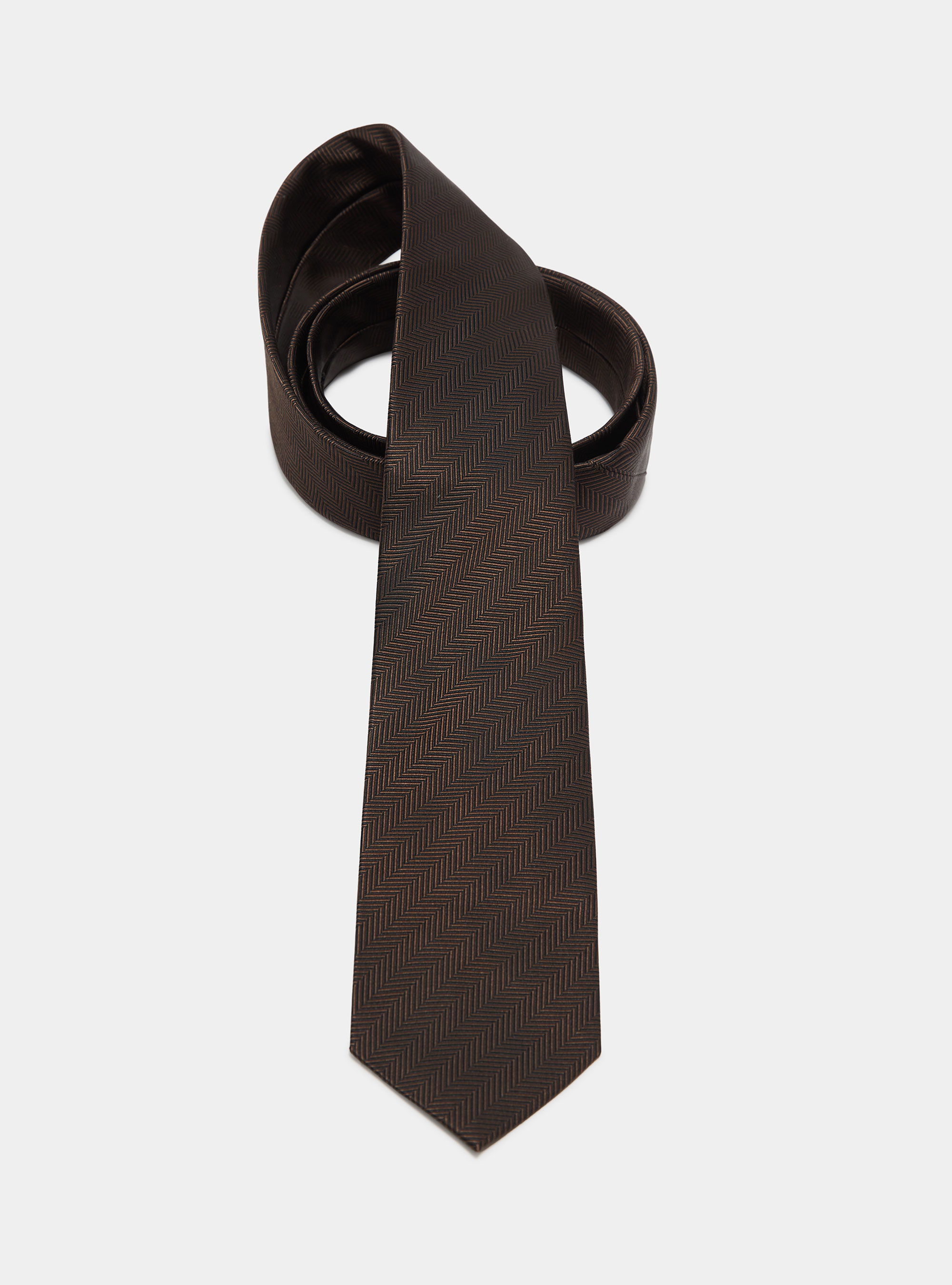 Herringbone silk tie, BROWN