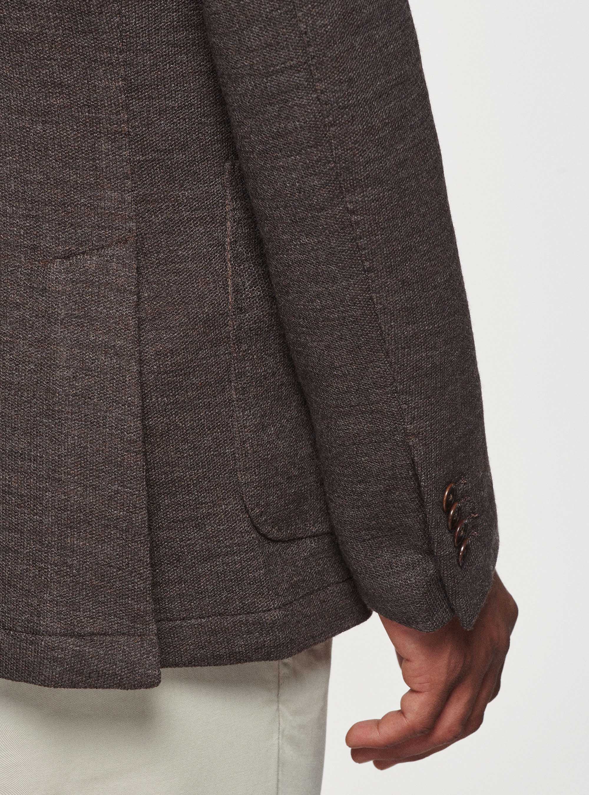 Giacca sfoderata in jersey di lana e cotone, MARRONE