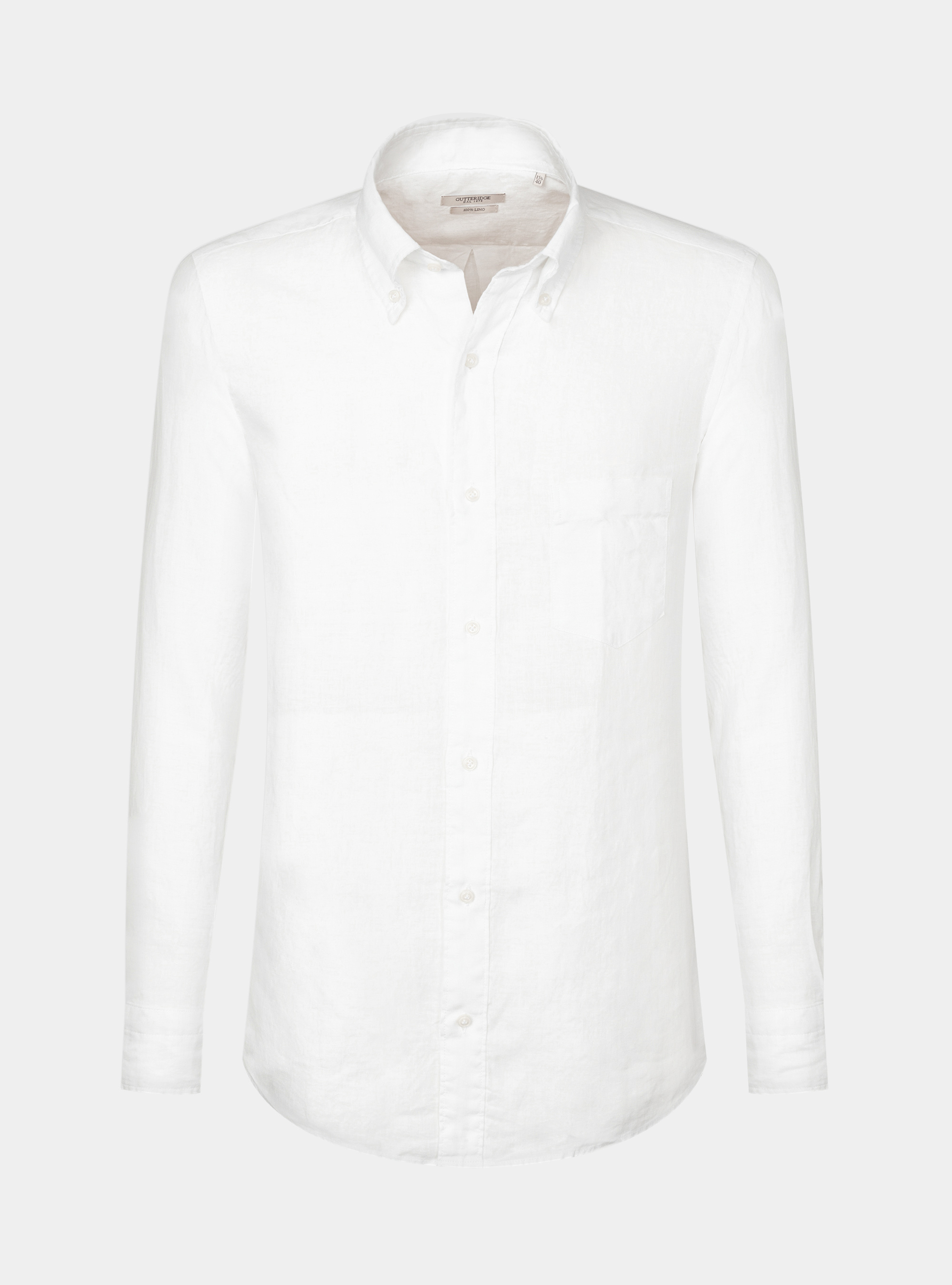 Button-down collar shirt in pure linen, WHITE