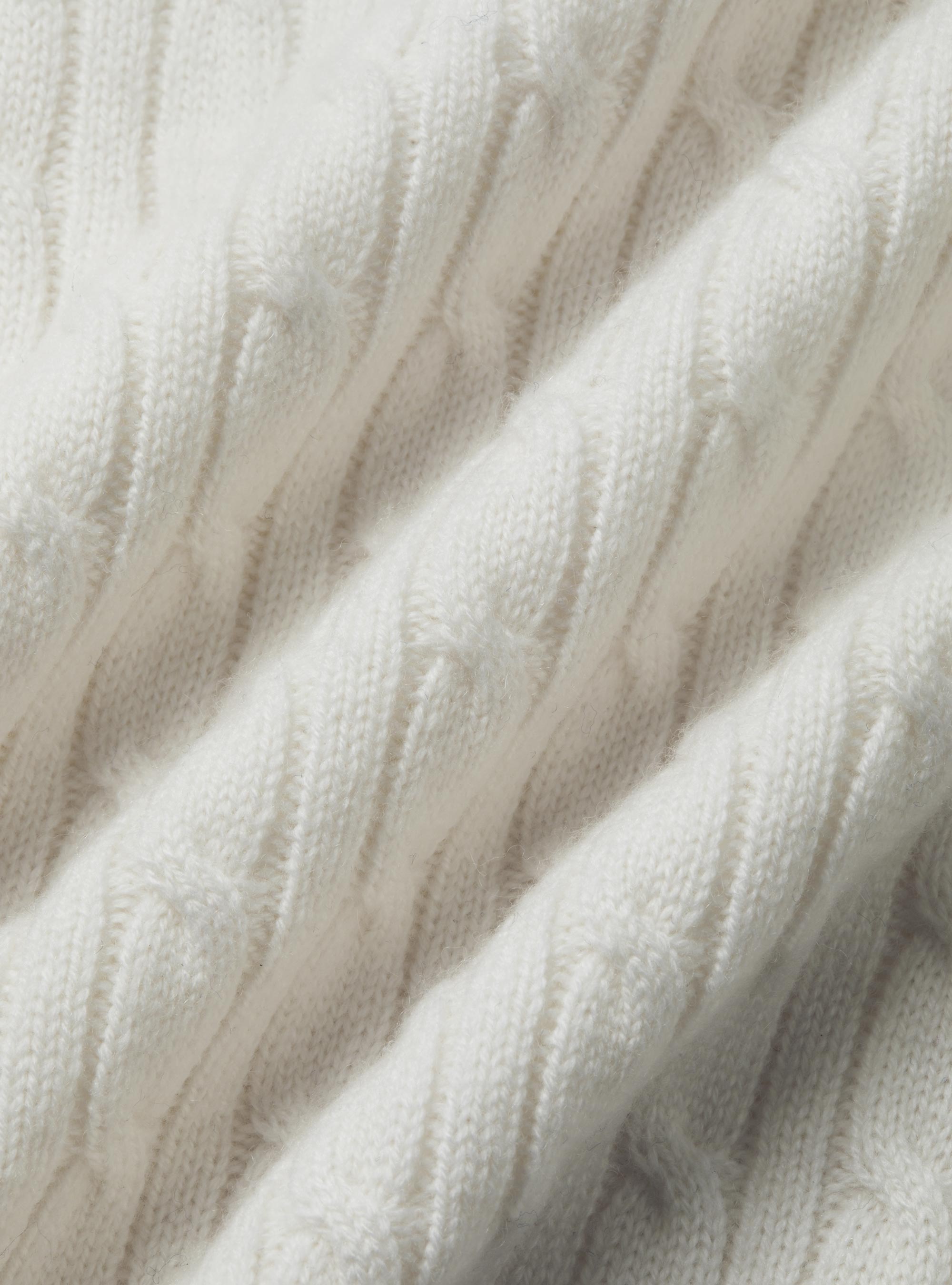 Punto de cuello alto en mezcla de lana con trenza, BLANCO