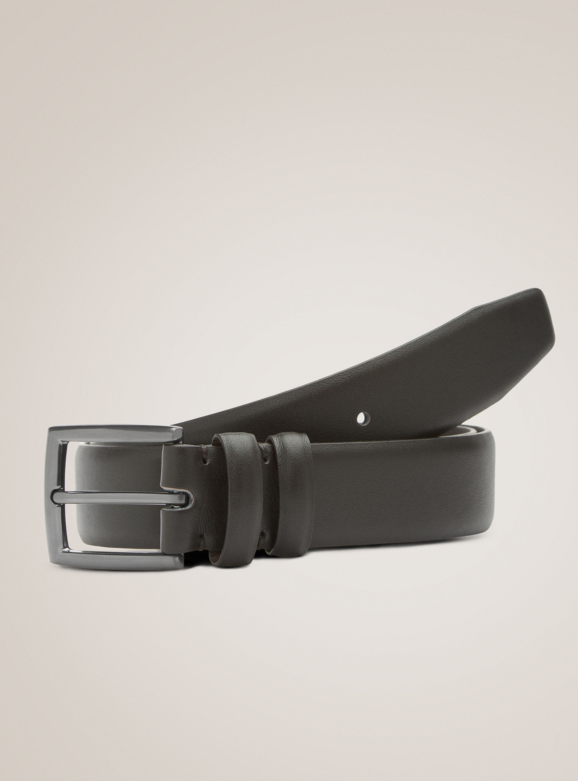 Cintura in pelle tinta unita, MARRONE