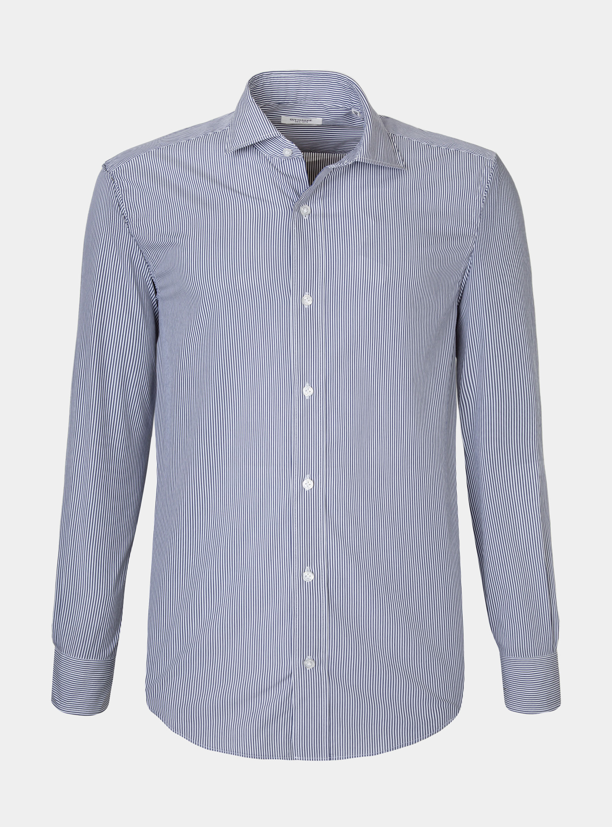 Camicia in popeline di cotone stretch rigato, BLU NAVY
