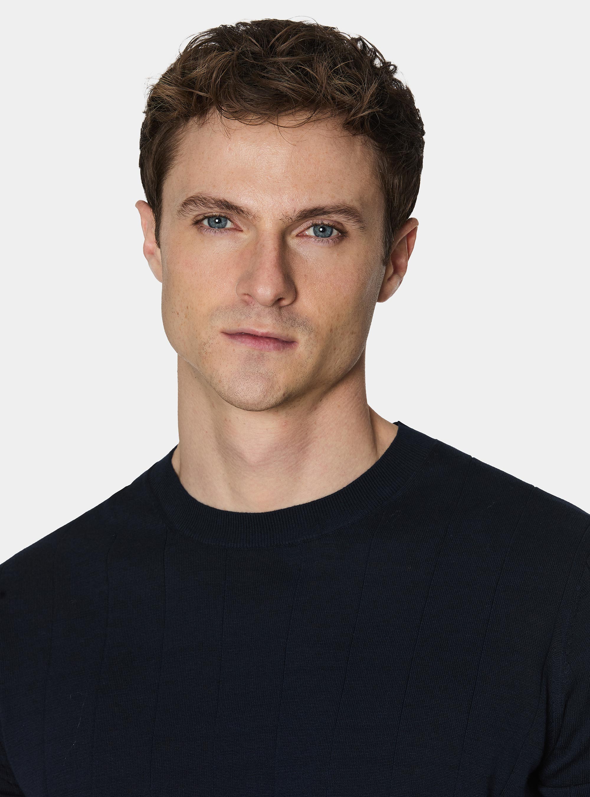 Maglia in puro cotone costa piatta, BLU NAVY