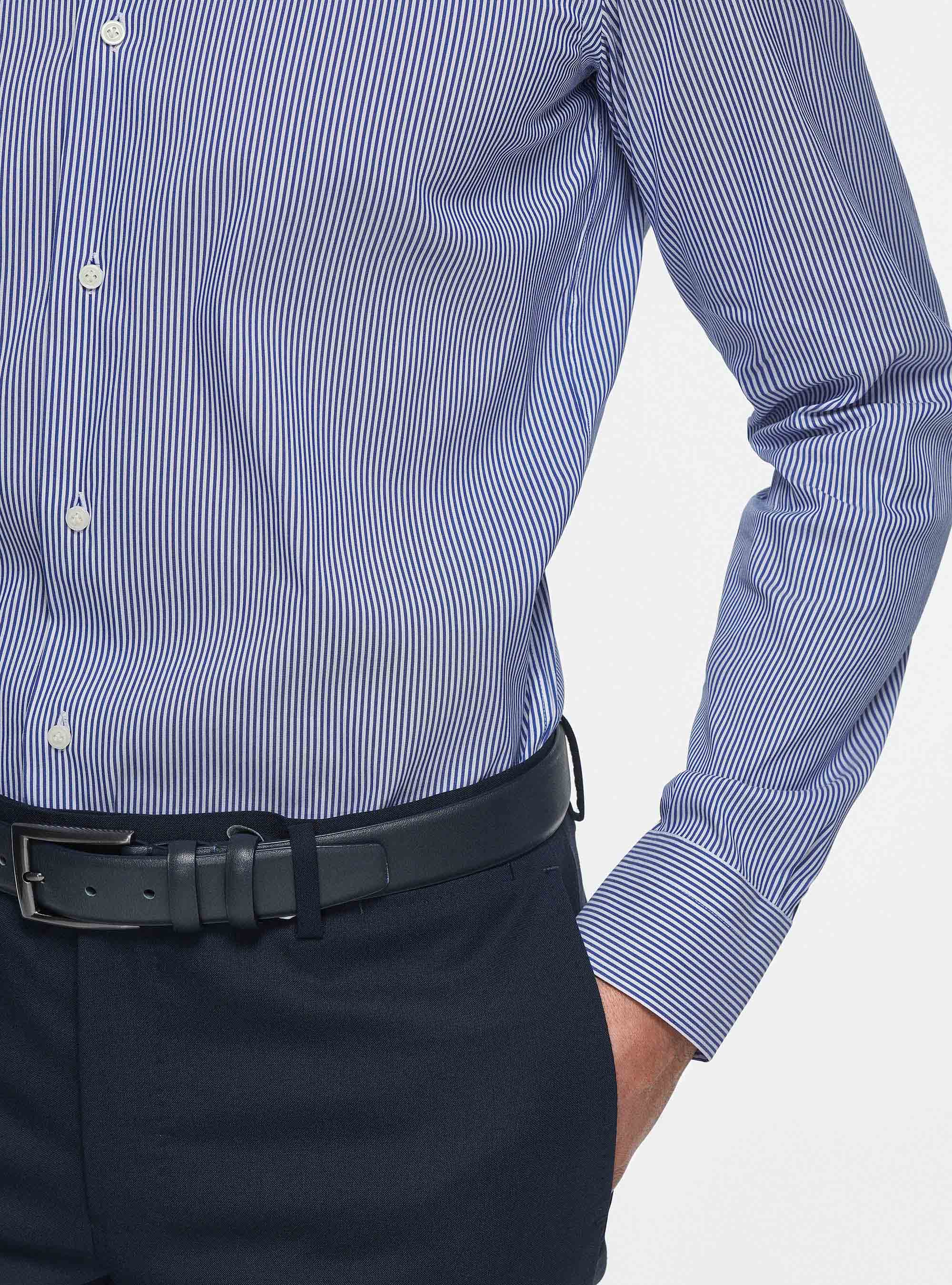 Stretch poplin striped shirt, BLUE