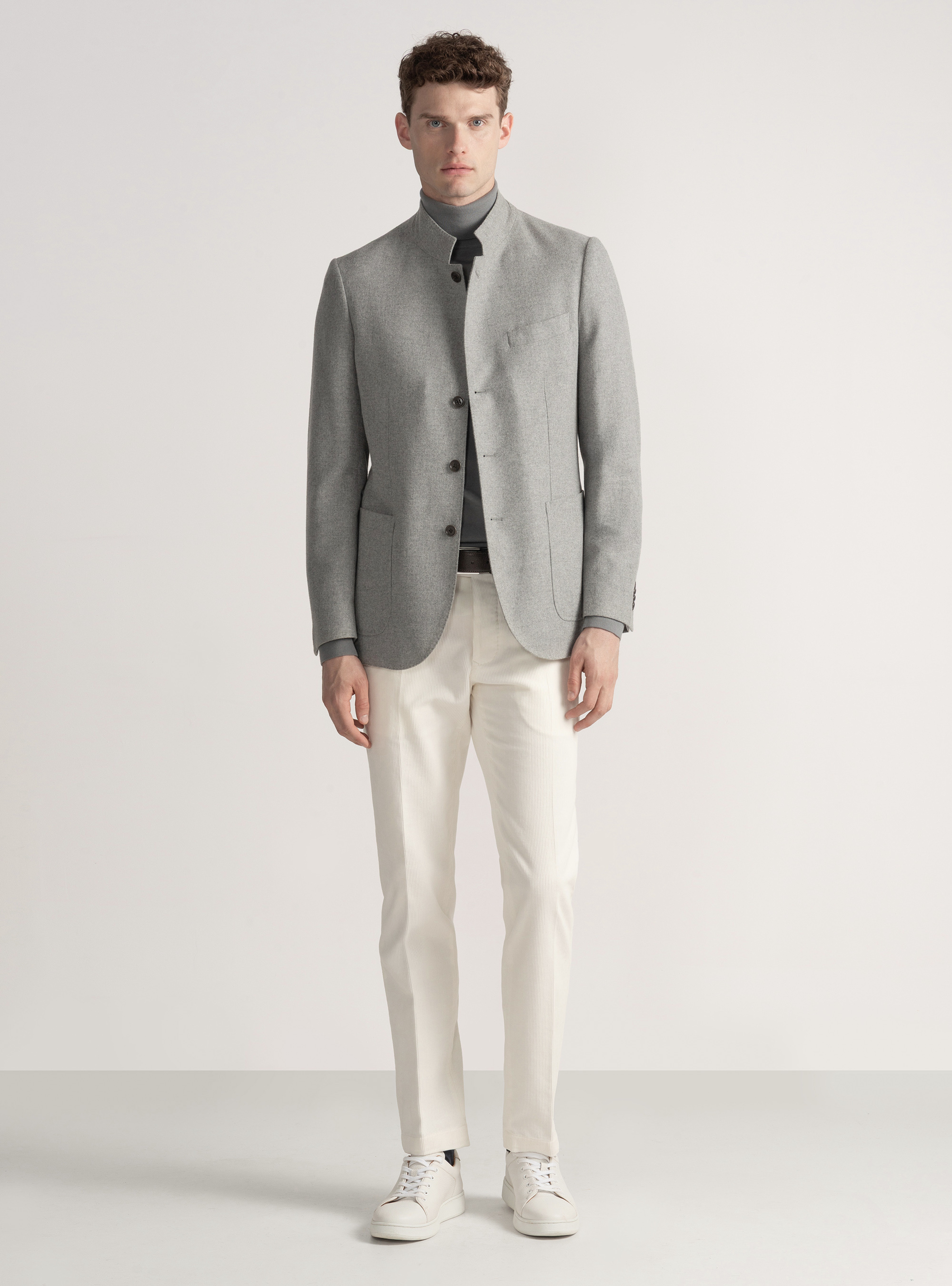 Giacca coreana in flanella di lana leggera, GRIGIO CHIARO