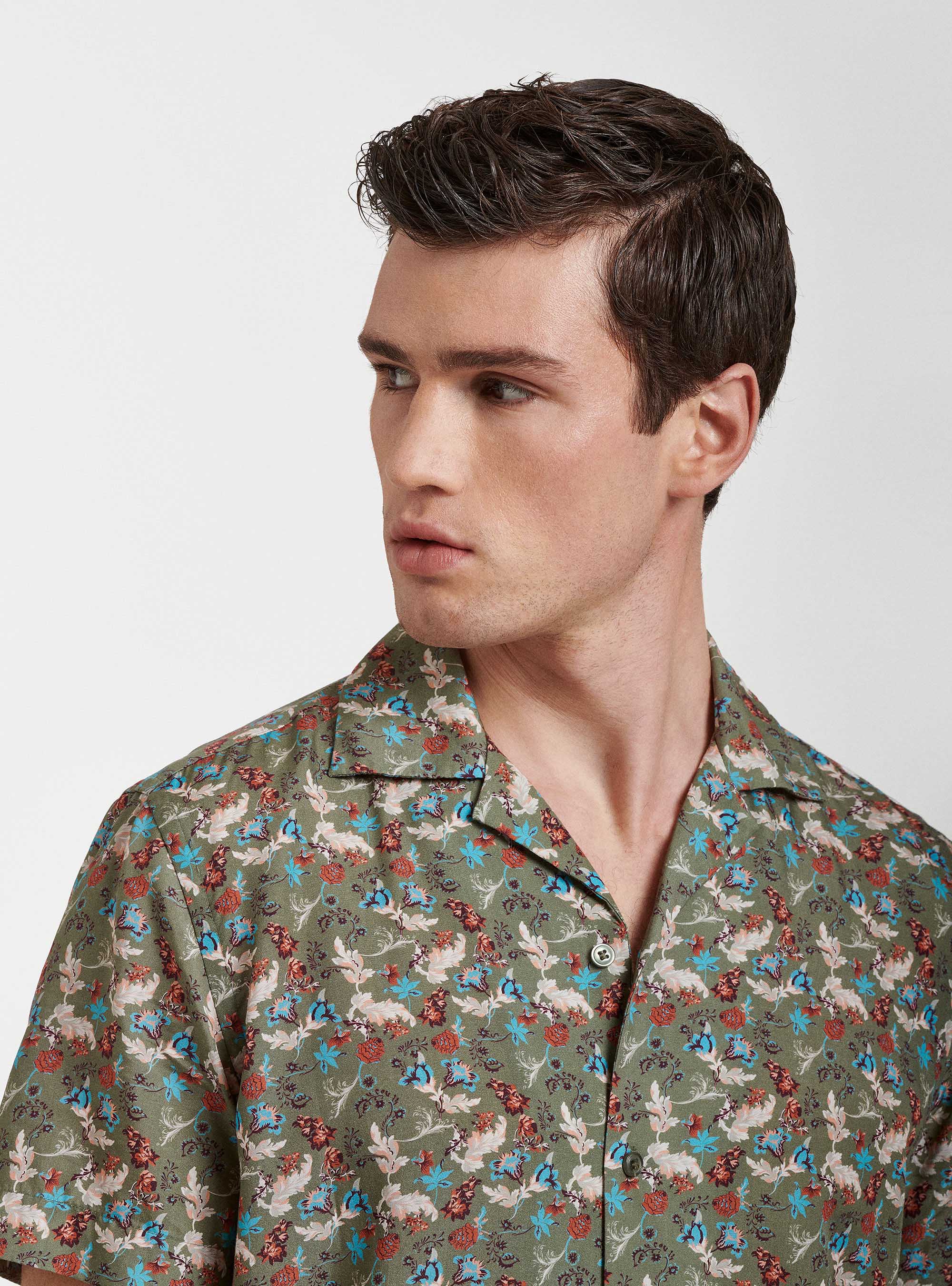 Camicia collo bowling a fantasia floreale, SALVIA 0602C