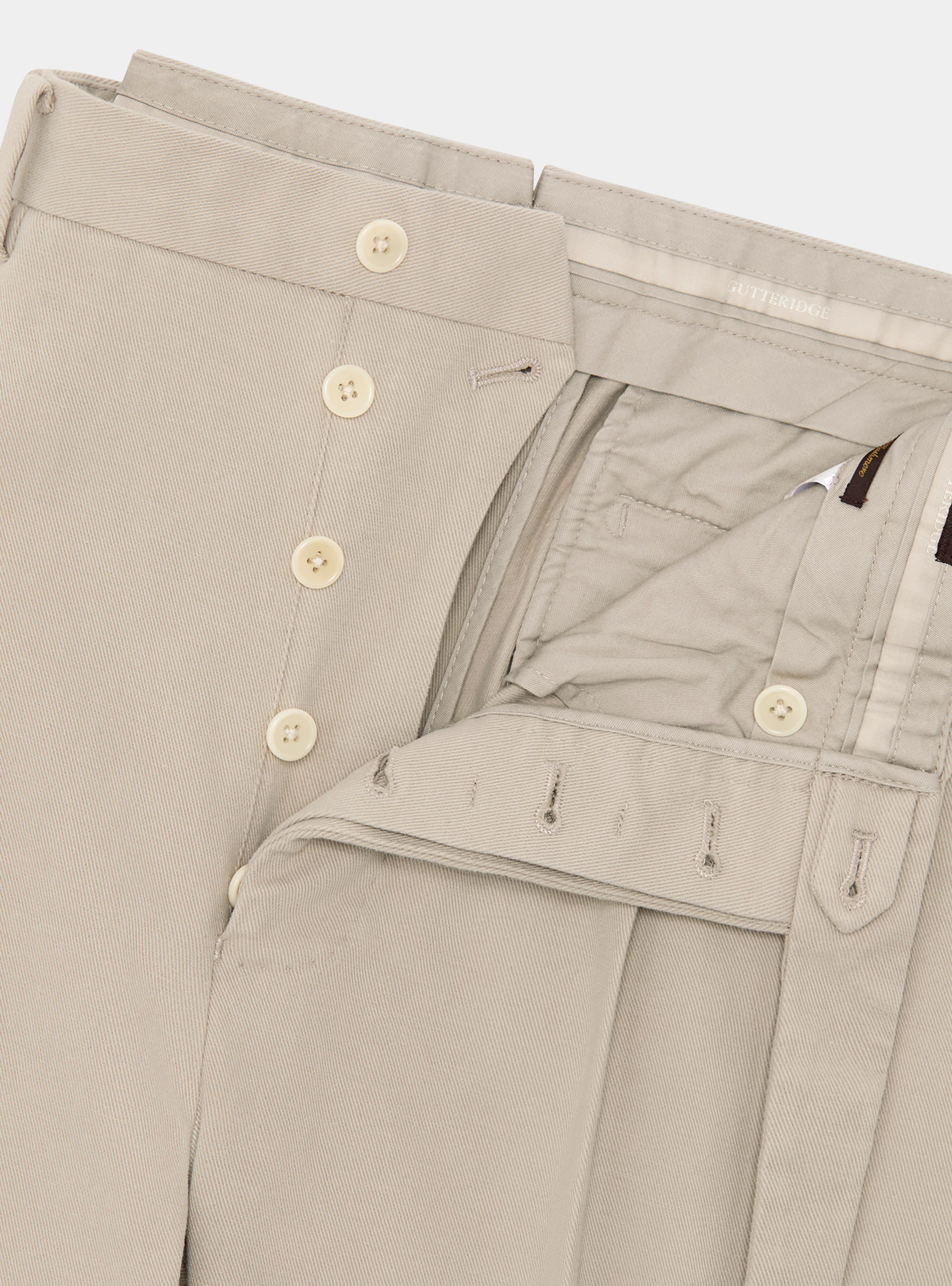 Pantalón de pinzas de sarga de algodón y cachemira, CRUDO