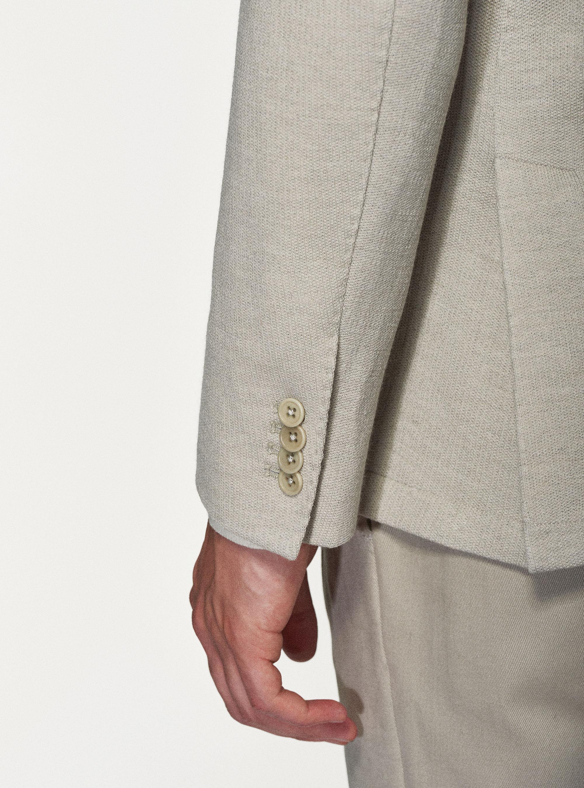 Giacca sfoderata in jersey di lana e cotone, PANNA