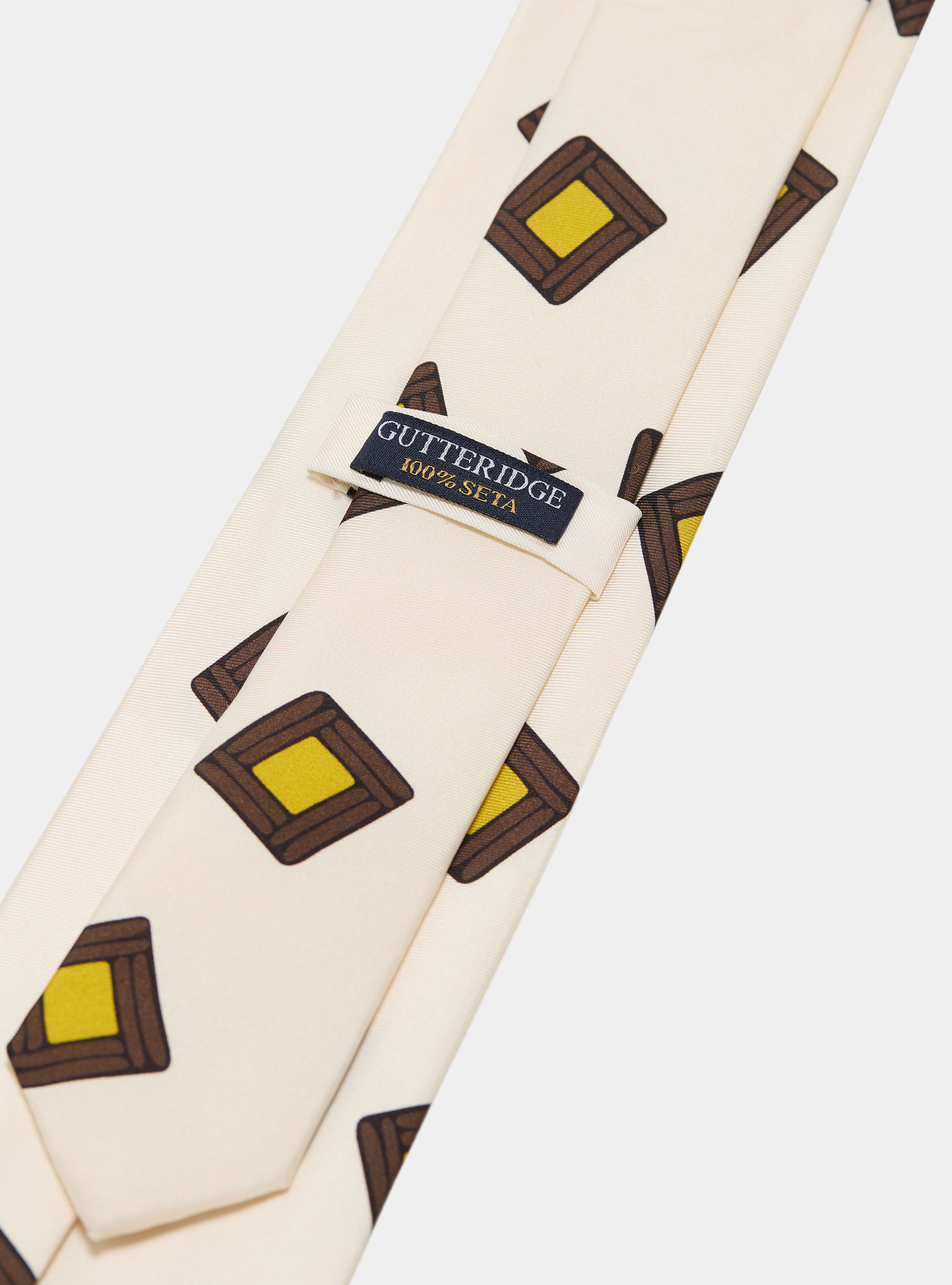 Cravatta in twill di seta stampa geometrica, PANNA