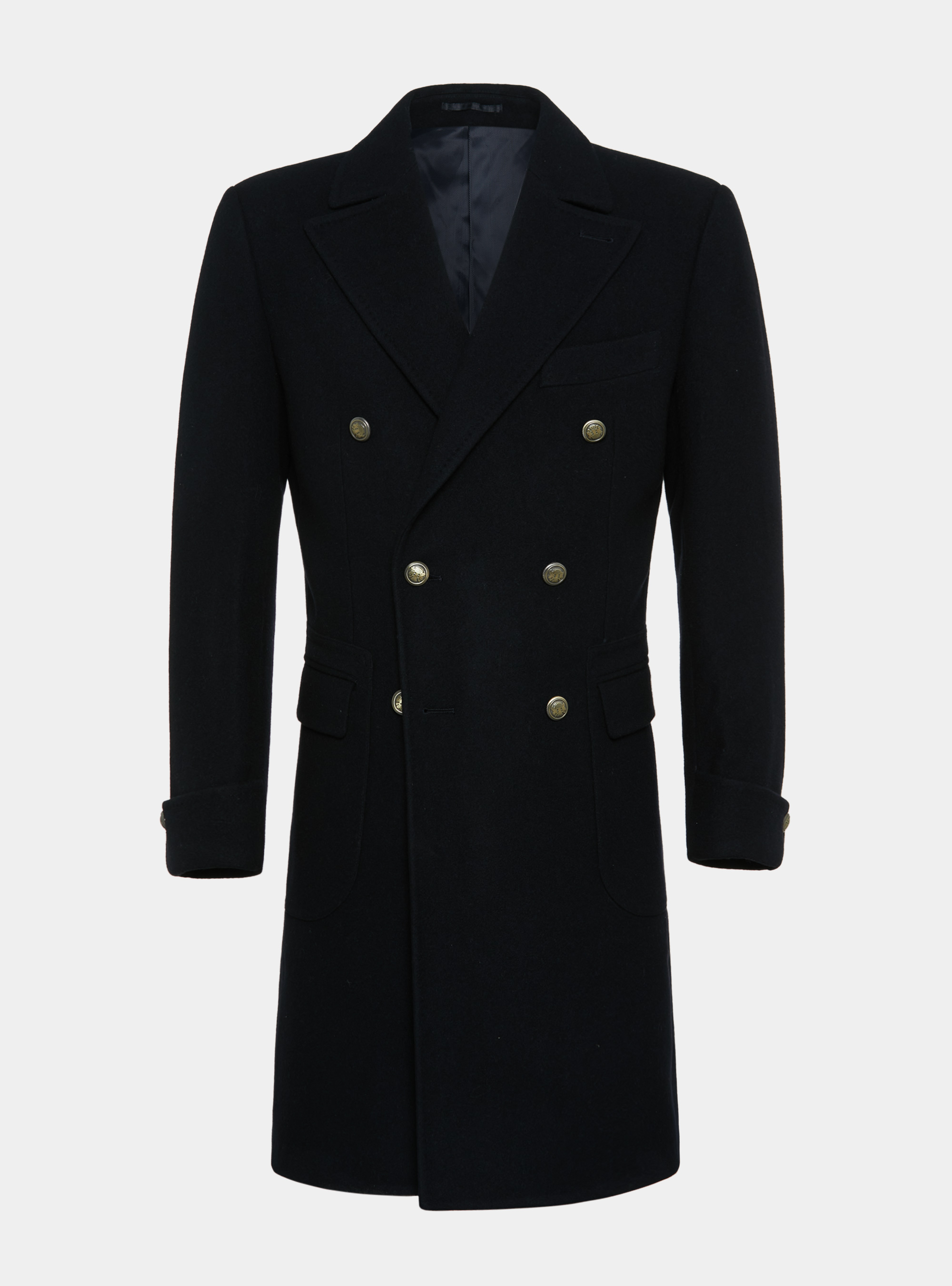 Cappotto doppiopetto in pura lana, BLU NAVY