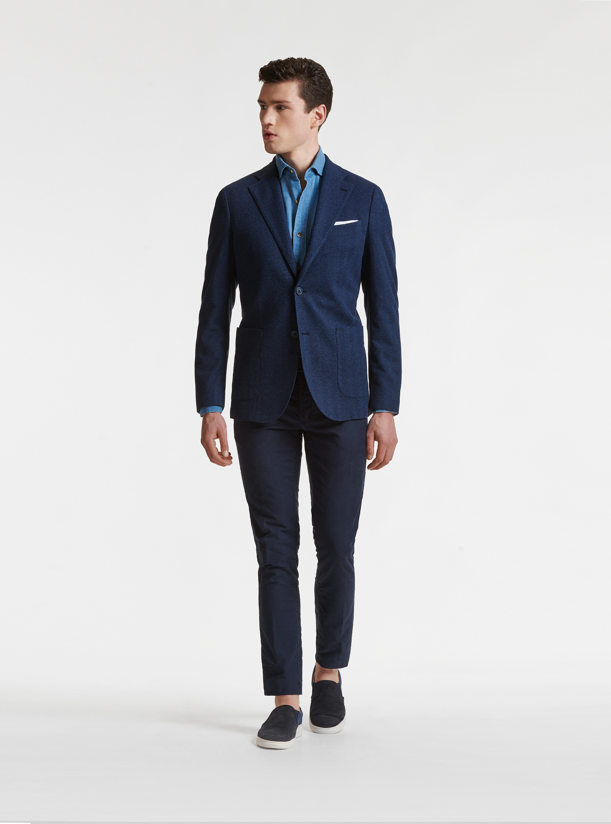 Giacca spigata in jersey di cotone, BLU NAVY