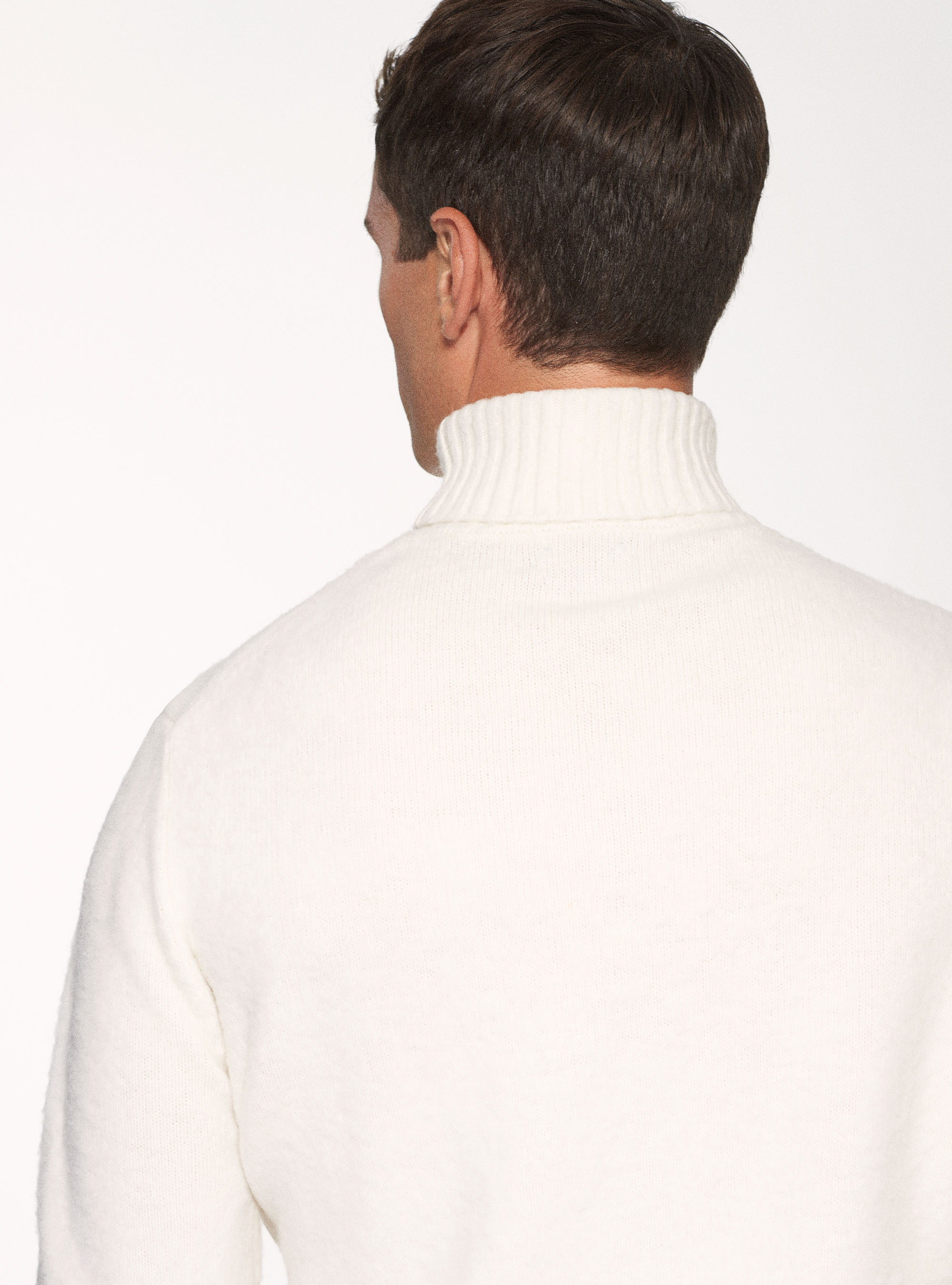 Maglia collo alto in misto lana brushed, BIANCO