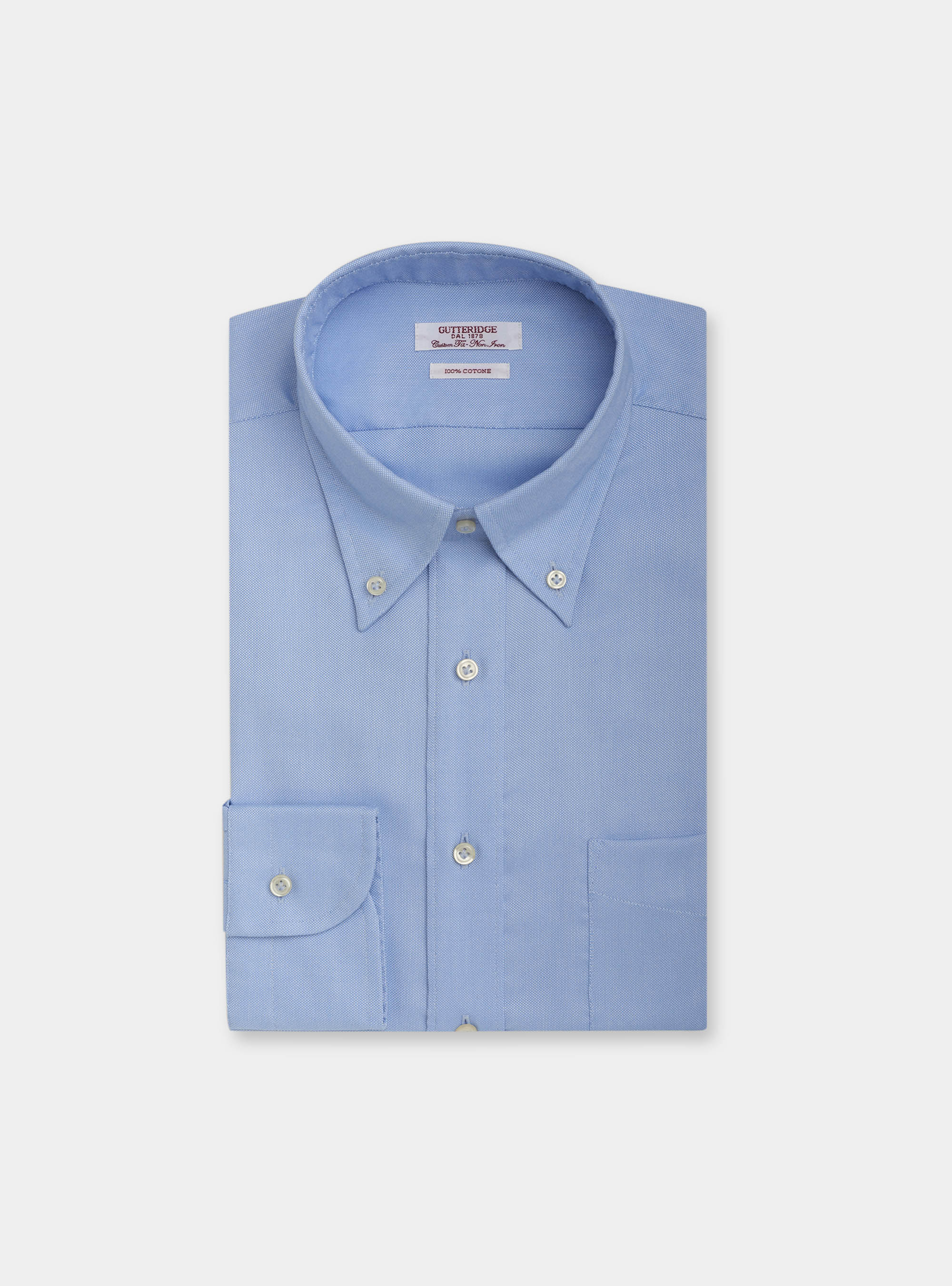 Custom button-down collar shirt in non-iron cotton oxford, LIGHT BLUE
