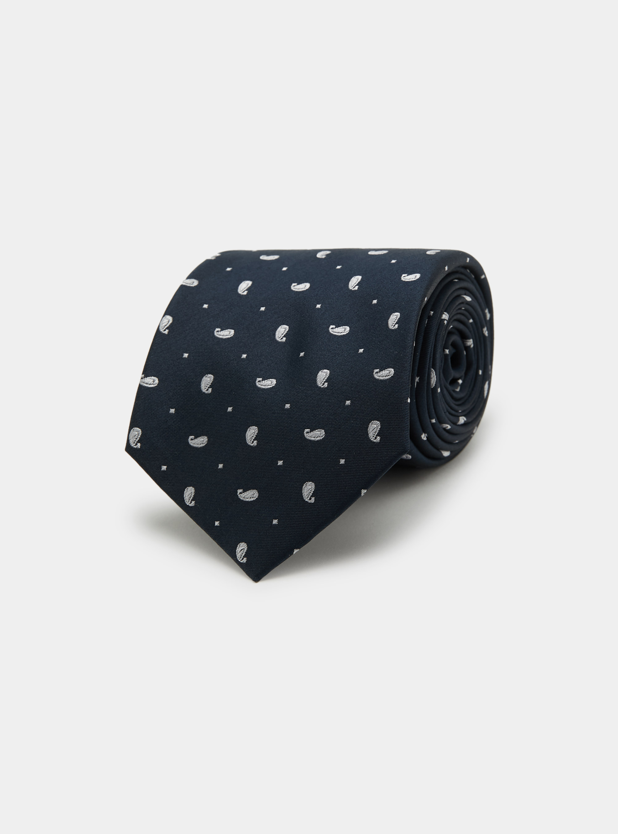 Cravatta in seta jacquard motivo paisley, NAVY/BIANCO