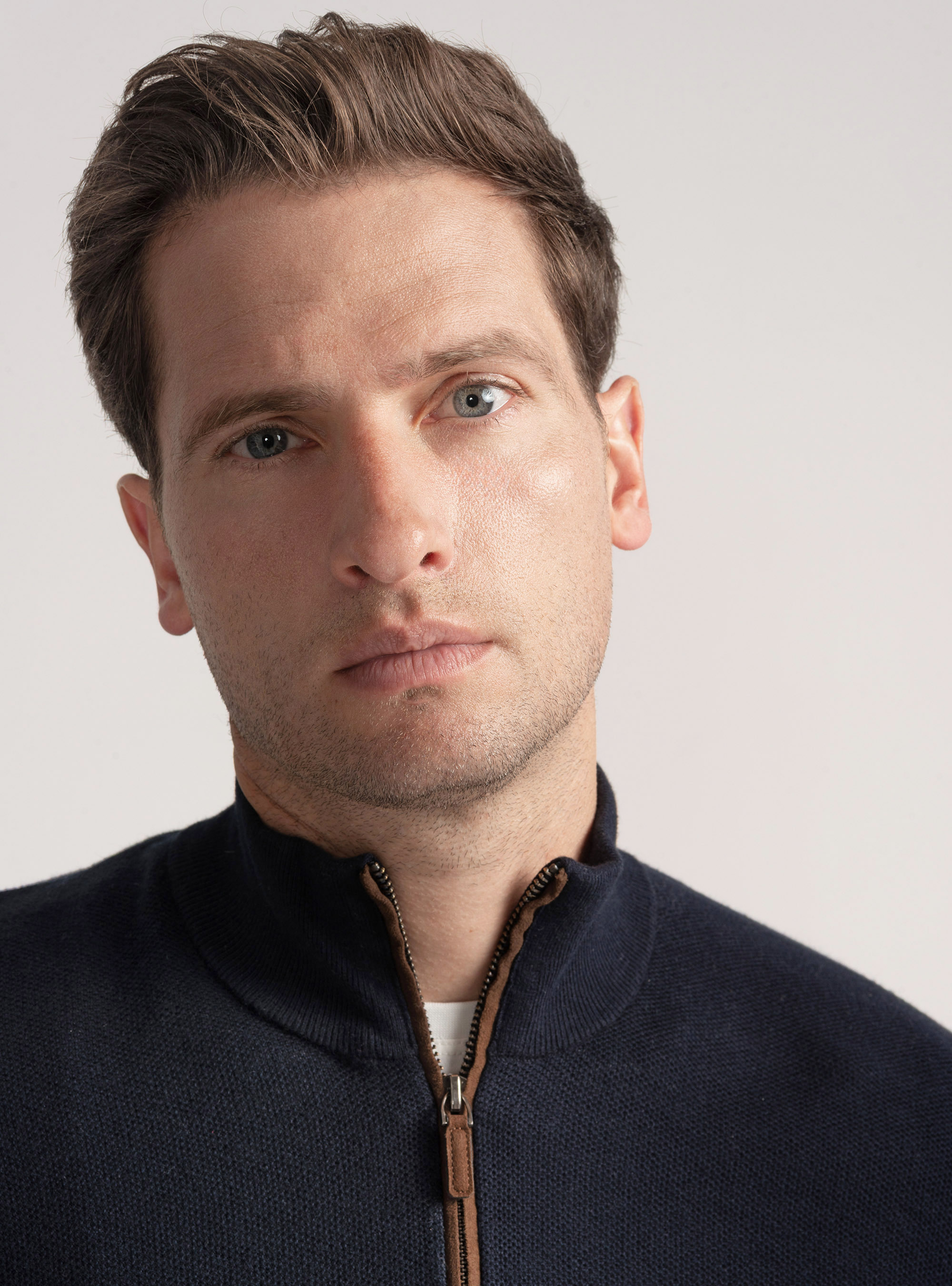 Maglia mock neck nido d'ape in cotone cashmere, BLU NAVY