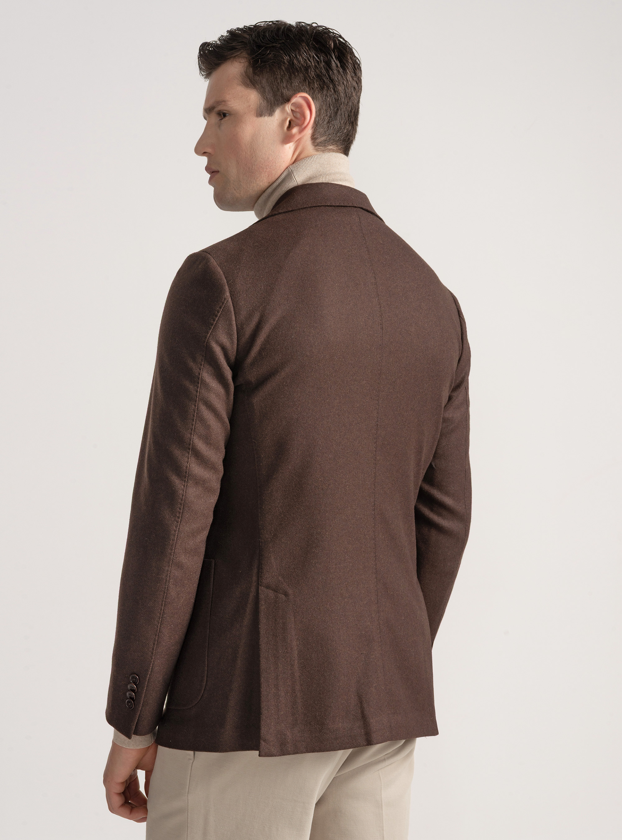 Double-breasted flannel blazer, BROWN