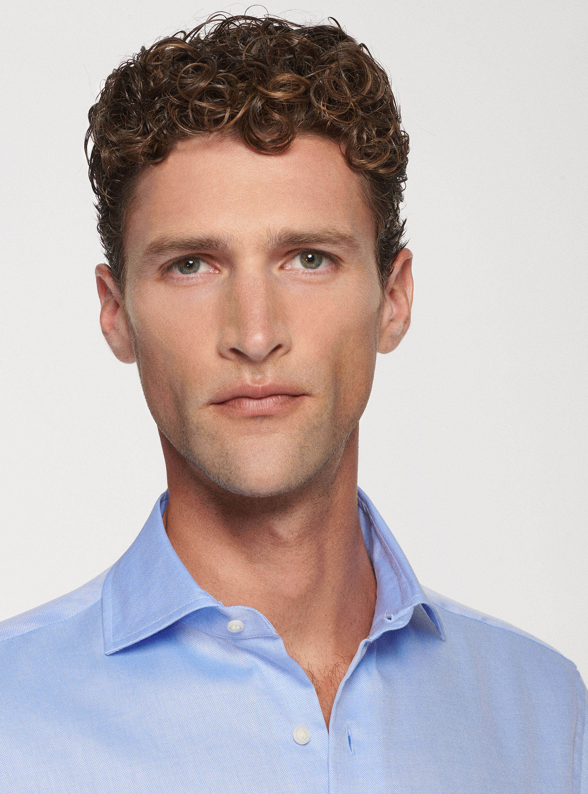 Camicia in puro cotone operato, AZZURRO