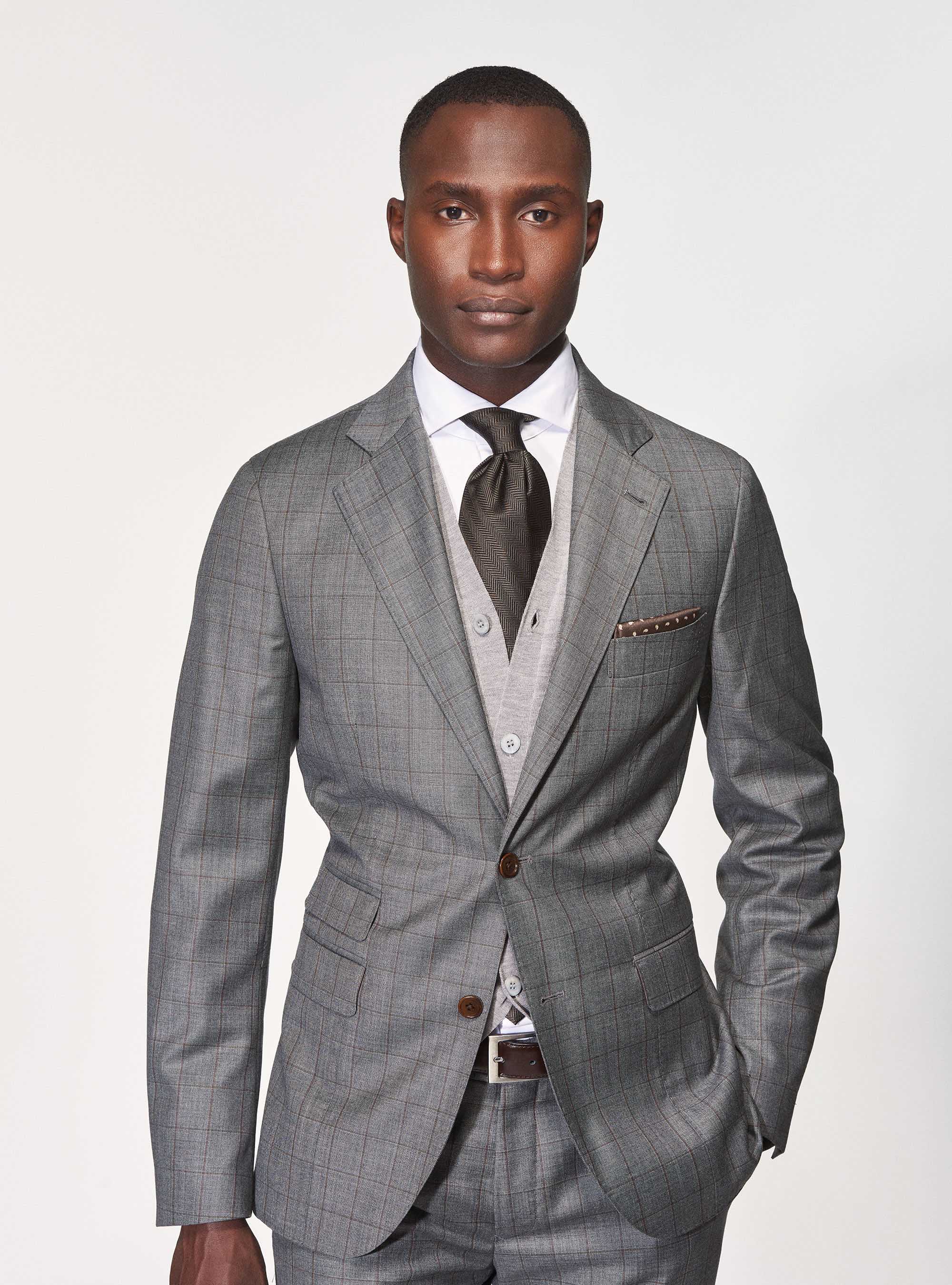 Gutteridge - Giacca per abito in pura lana a quadri superfine 110's Vitale Barberis Canonico, Unisex, Grigio Chiaro, Taglia: 44