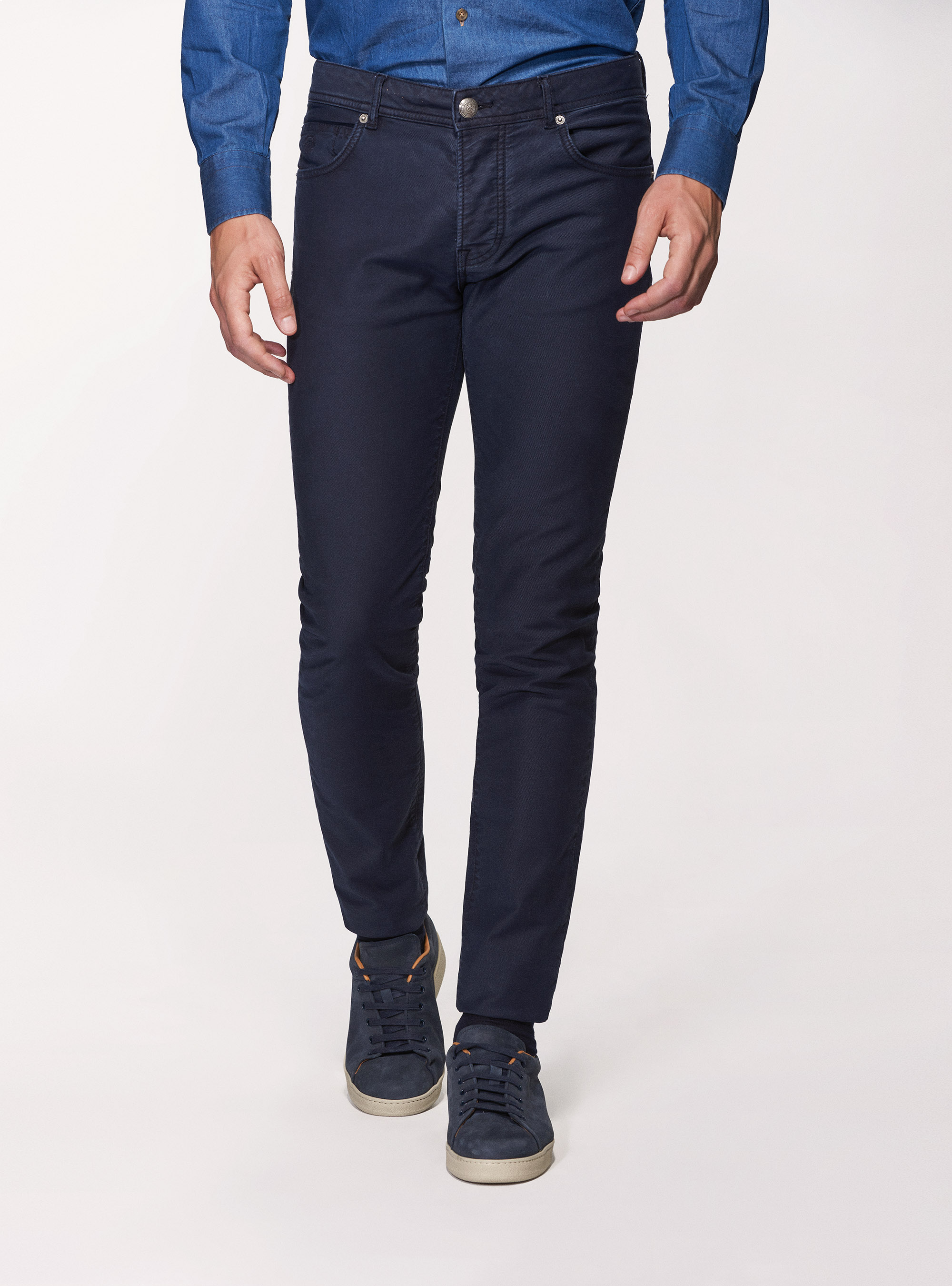 Pantaloni 5 tasche in twill garment dyed, BLU NAVY