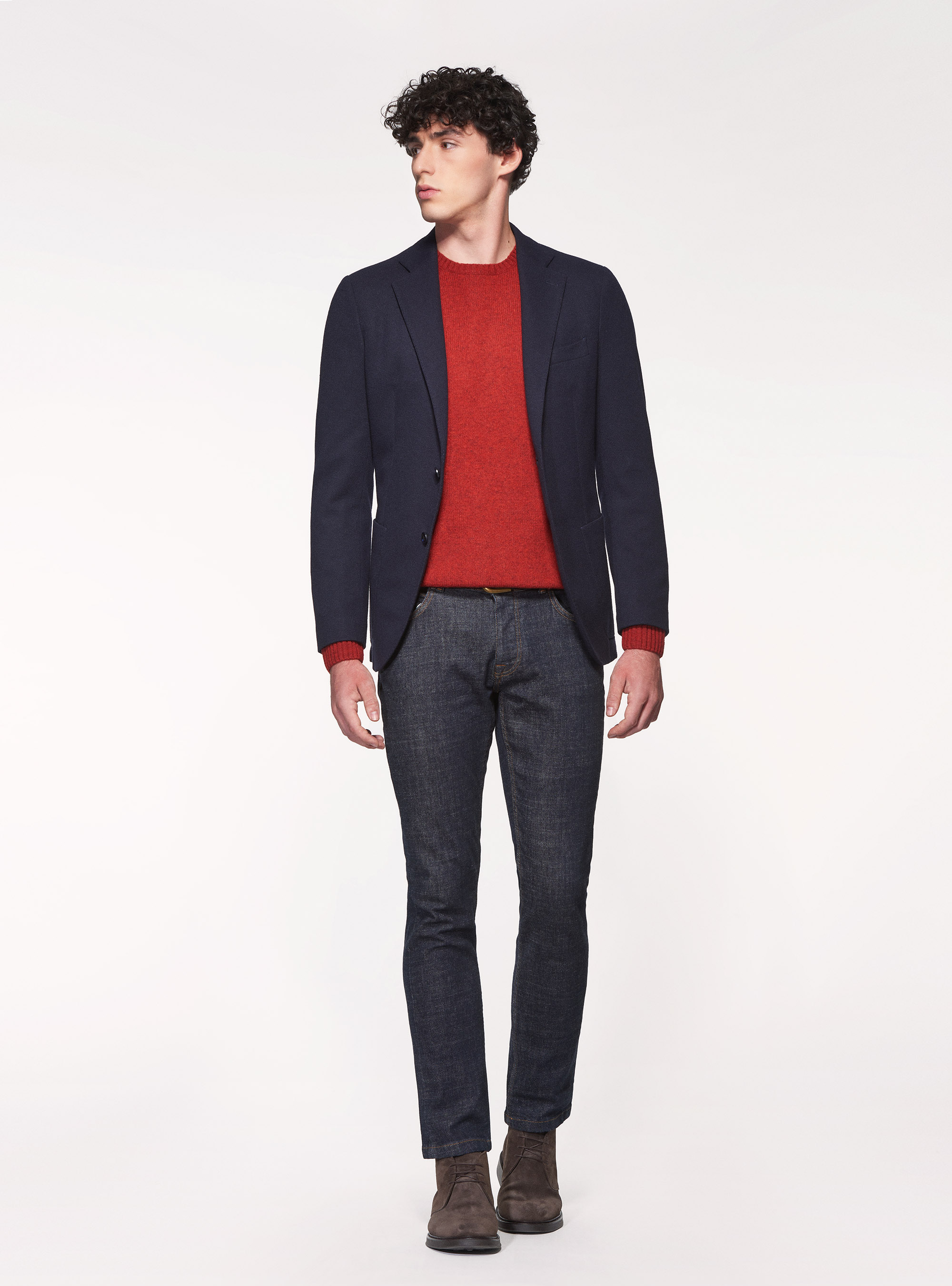 Maglia girocollo in pura lana shetland, MATTONE