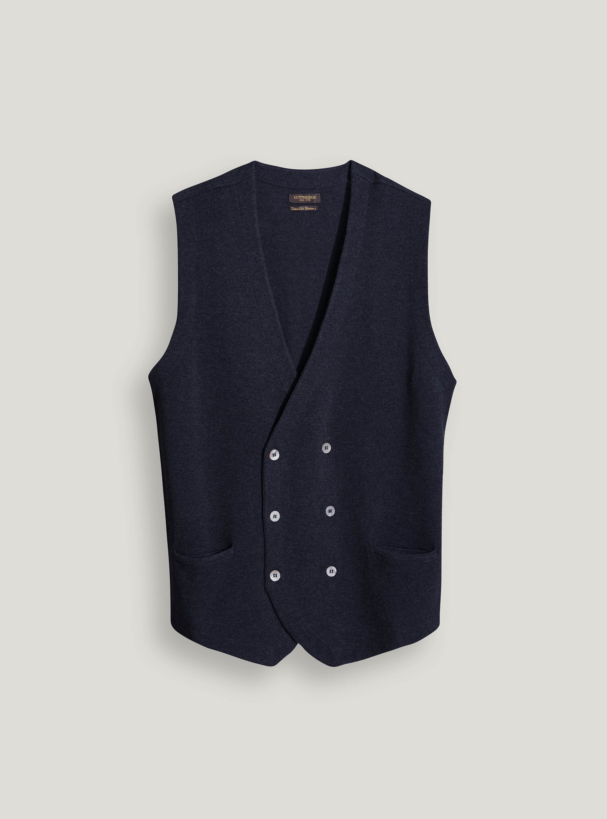 Gilet doppiopetto in maglia in cotone seta e cashmere, BLU NAVY
