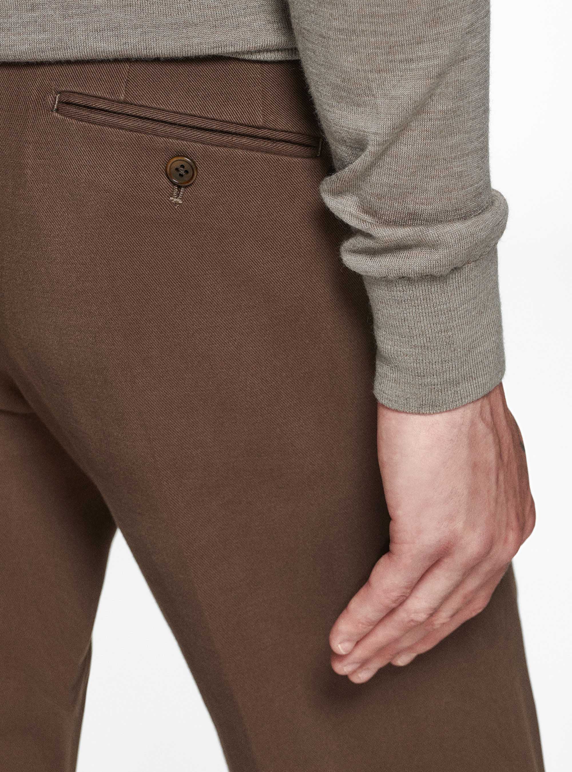 Pantaloni in twill di cotone e cashmere, MARRONE