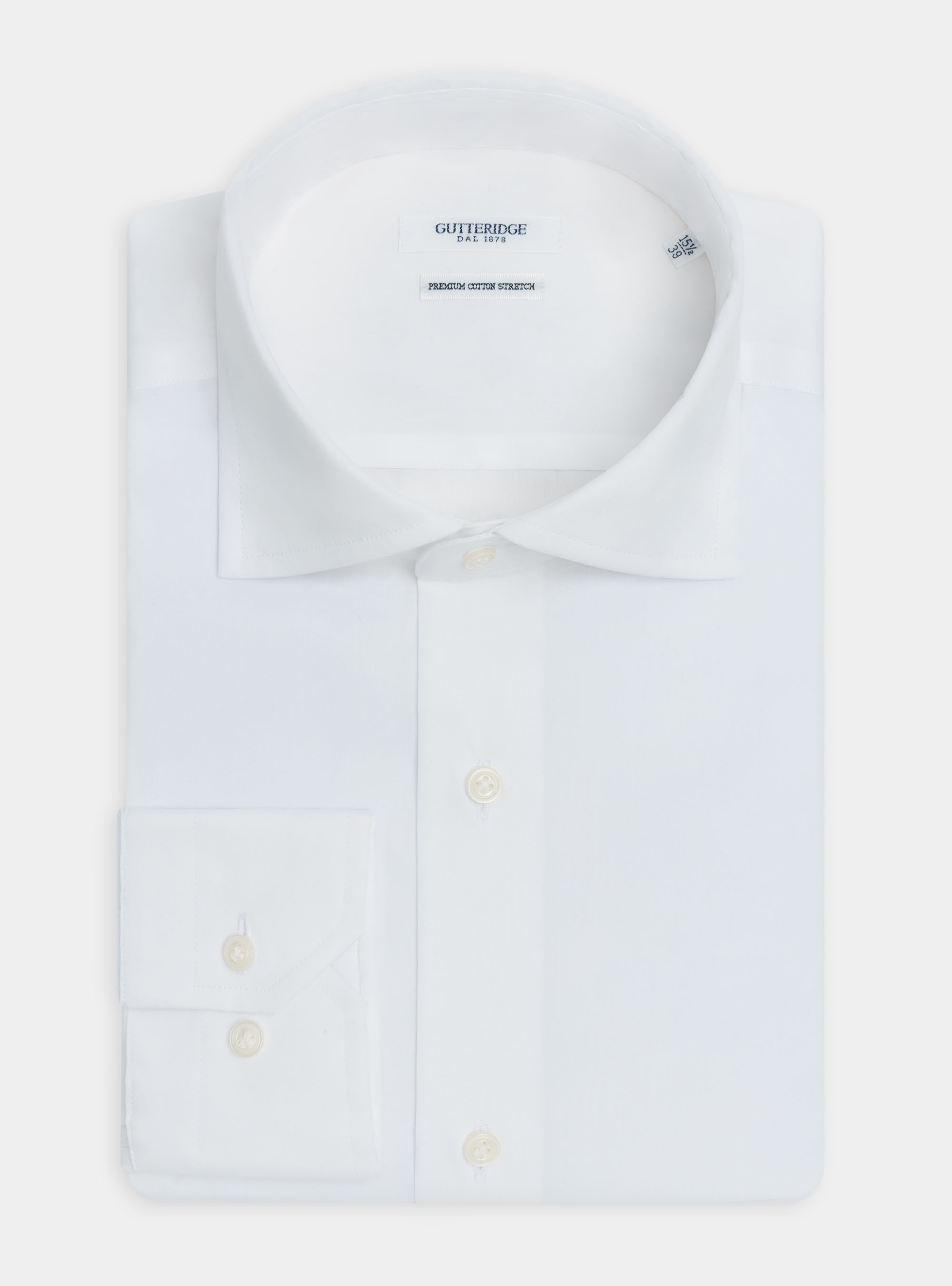 Camicia collo semi francese in popeline stretch, BIANCO