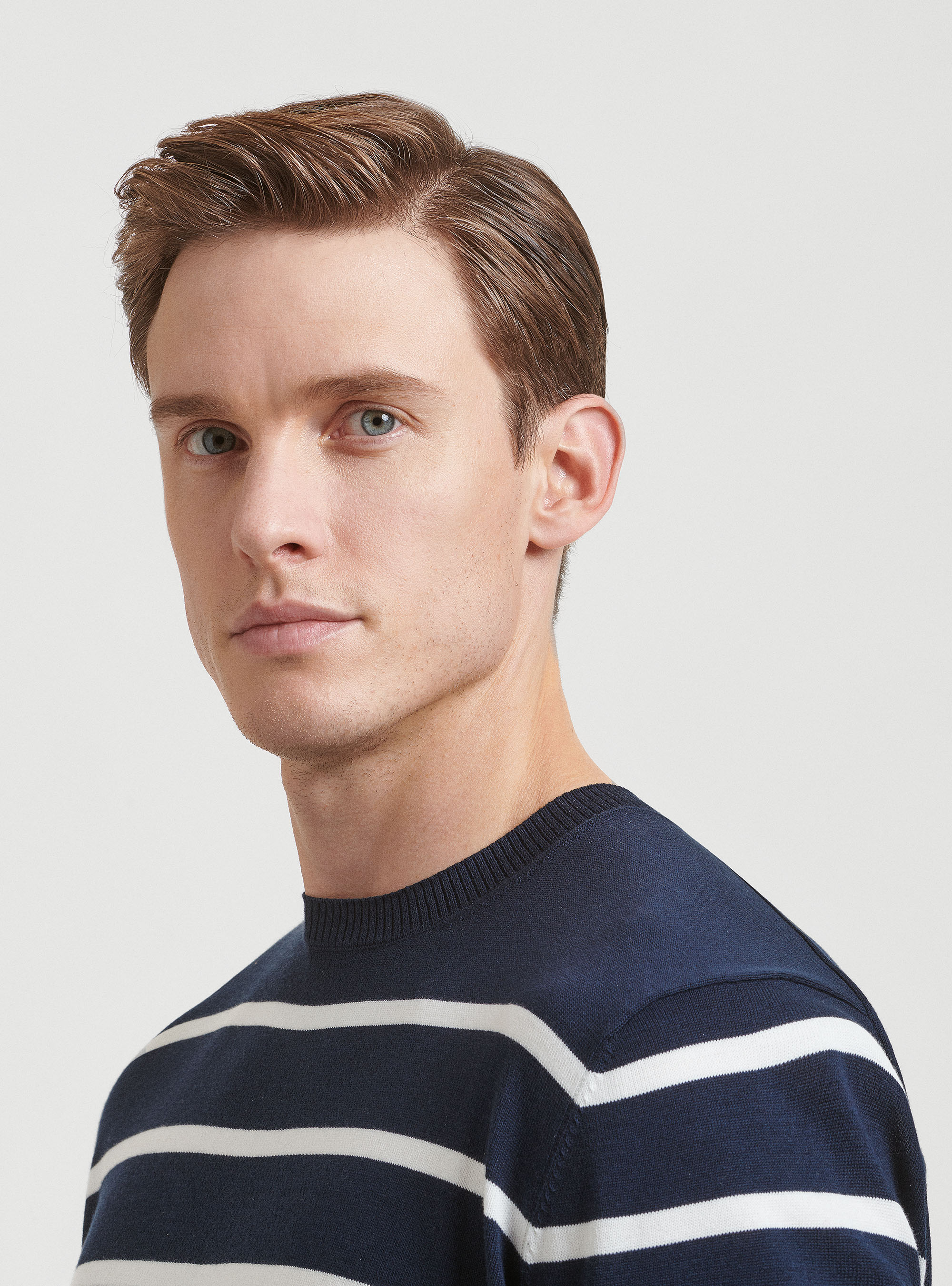 Long-sleeved striped cotton sweater, NAVY BLUE