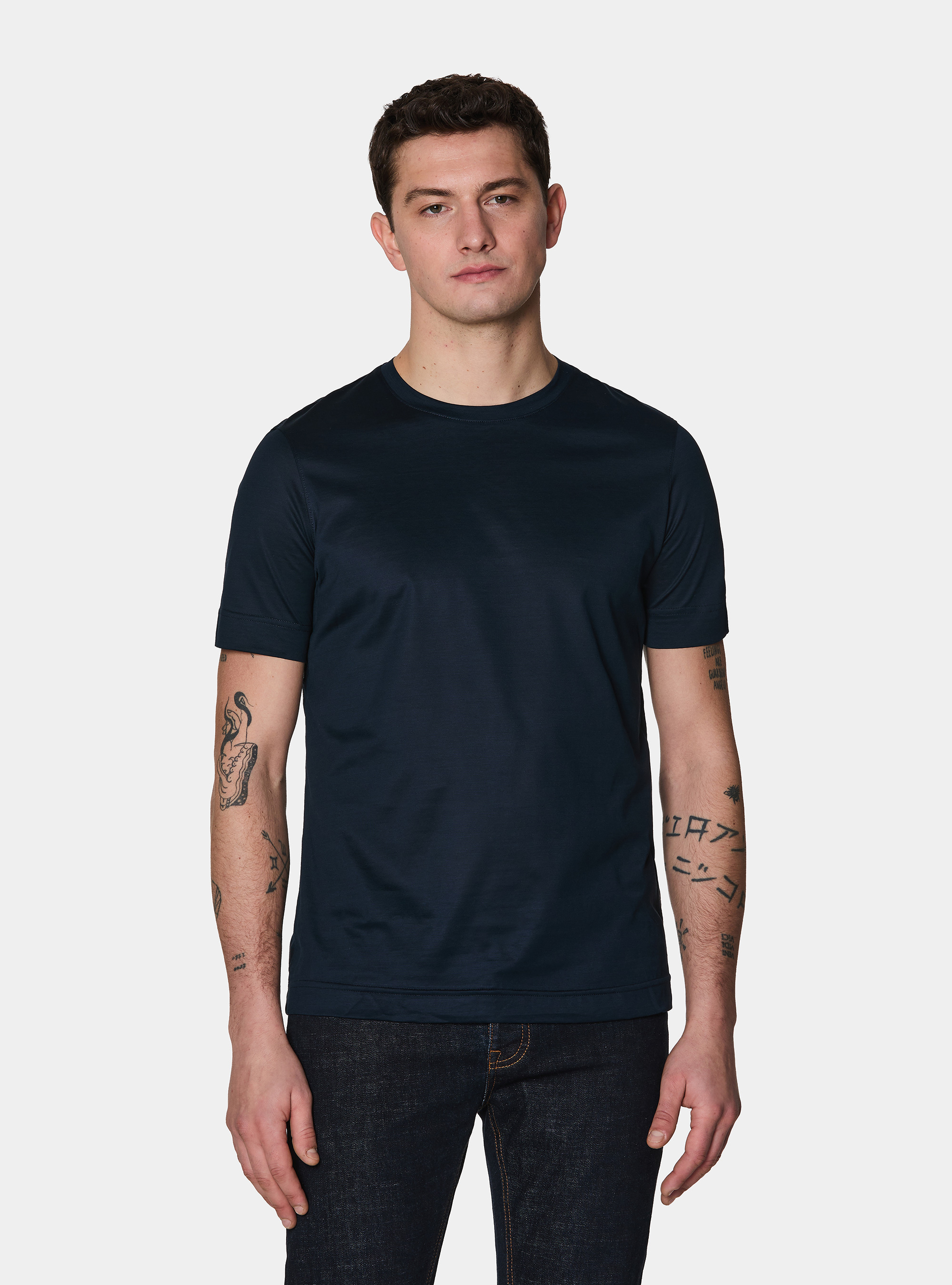 Short-sleeved T-shirt in lisle yarn, NAVY BLUE