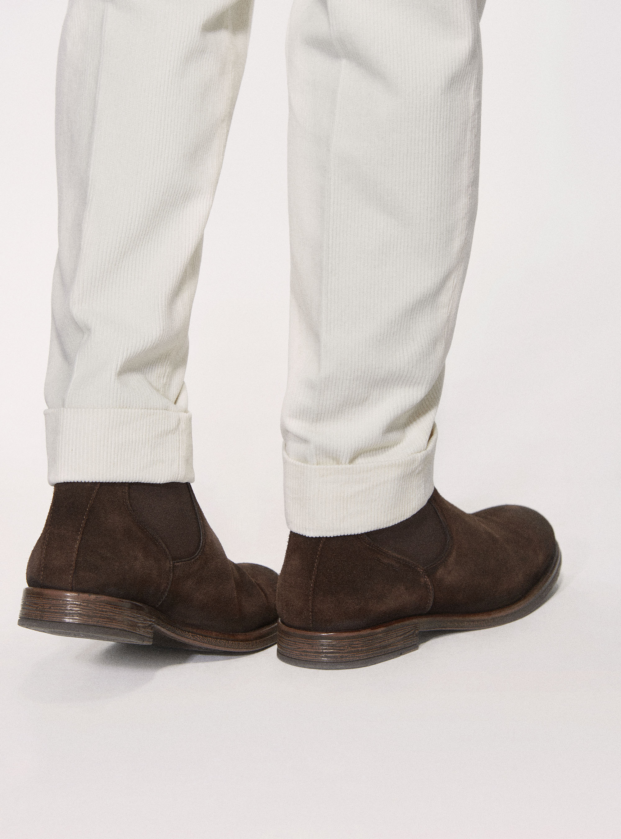 Pantaloni in velluto di cotone con cinturino laterale, PANNA