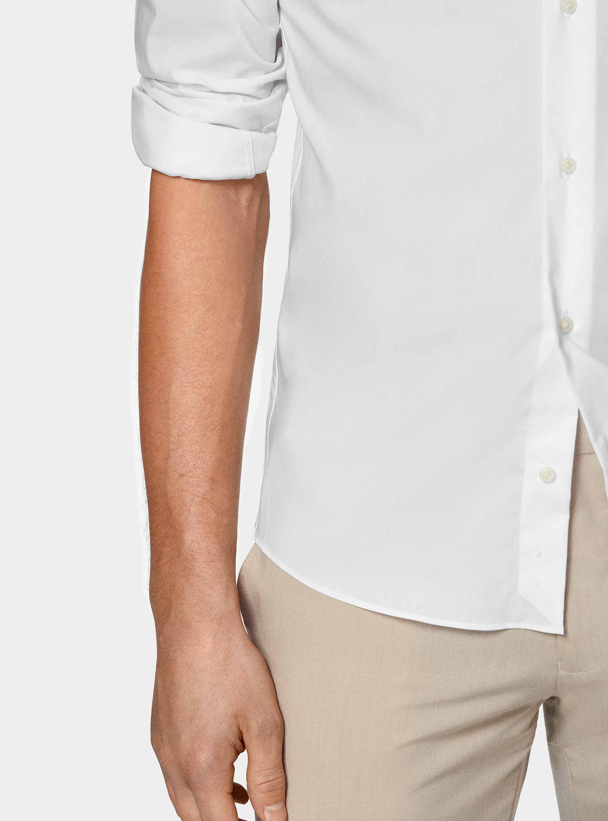 Chemise en popeline stretch, BLANC