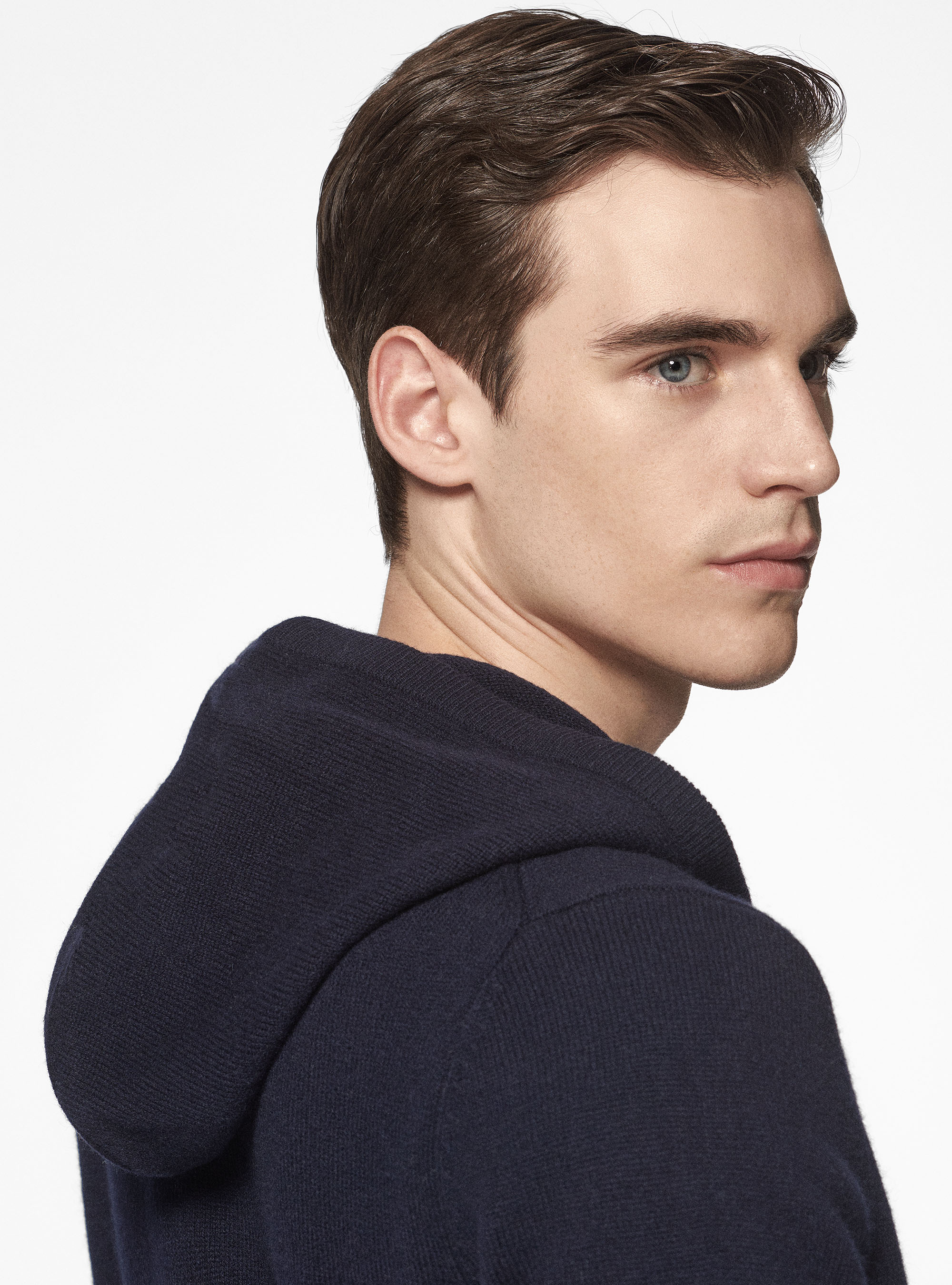 Cardigan in maglia con cappuccio in lana merino, BLU NAVY