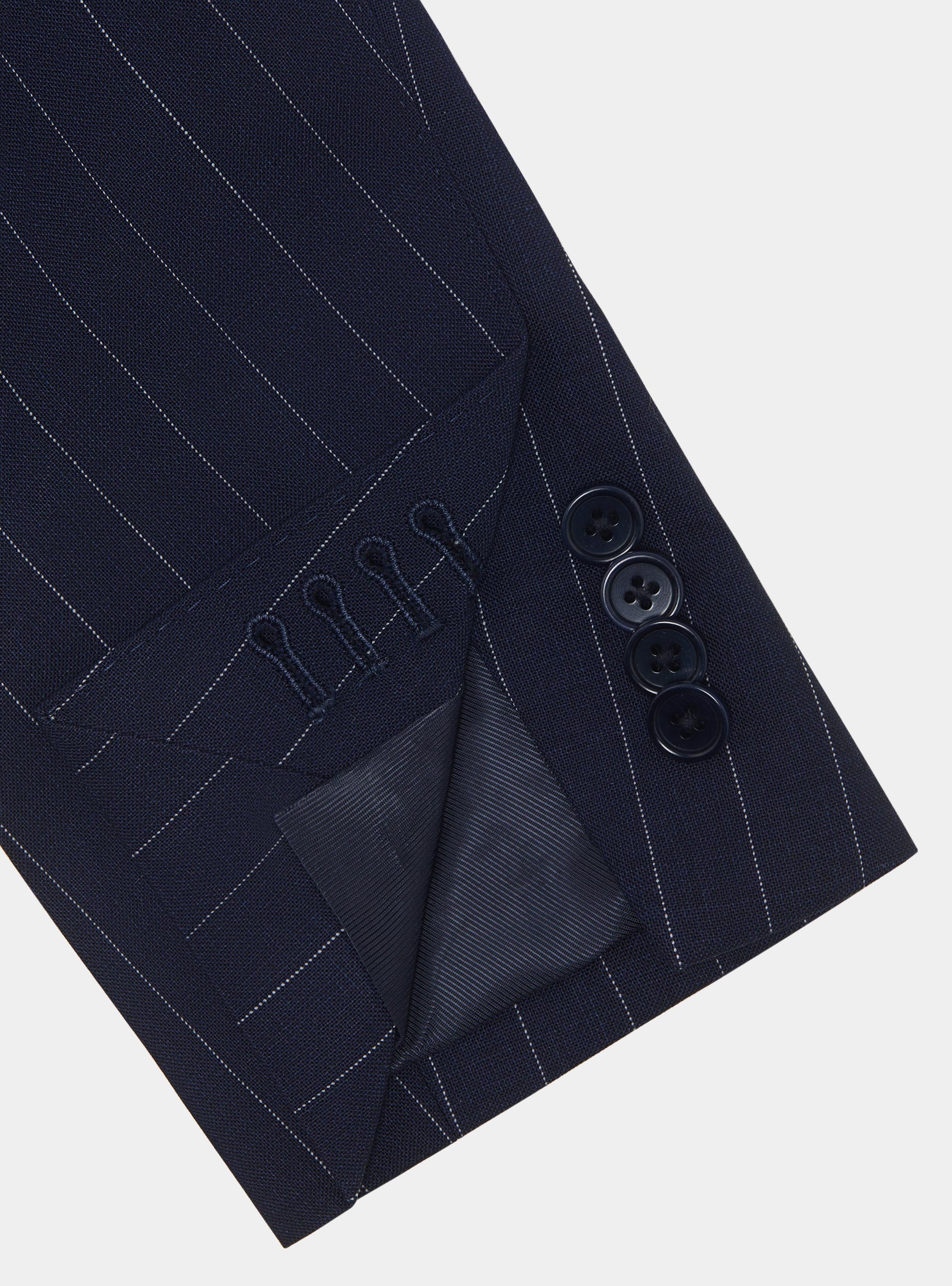 Pure wool pinstripe double-breasted suit blazer, NAVY BLUE