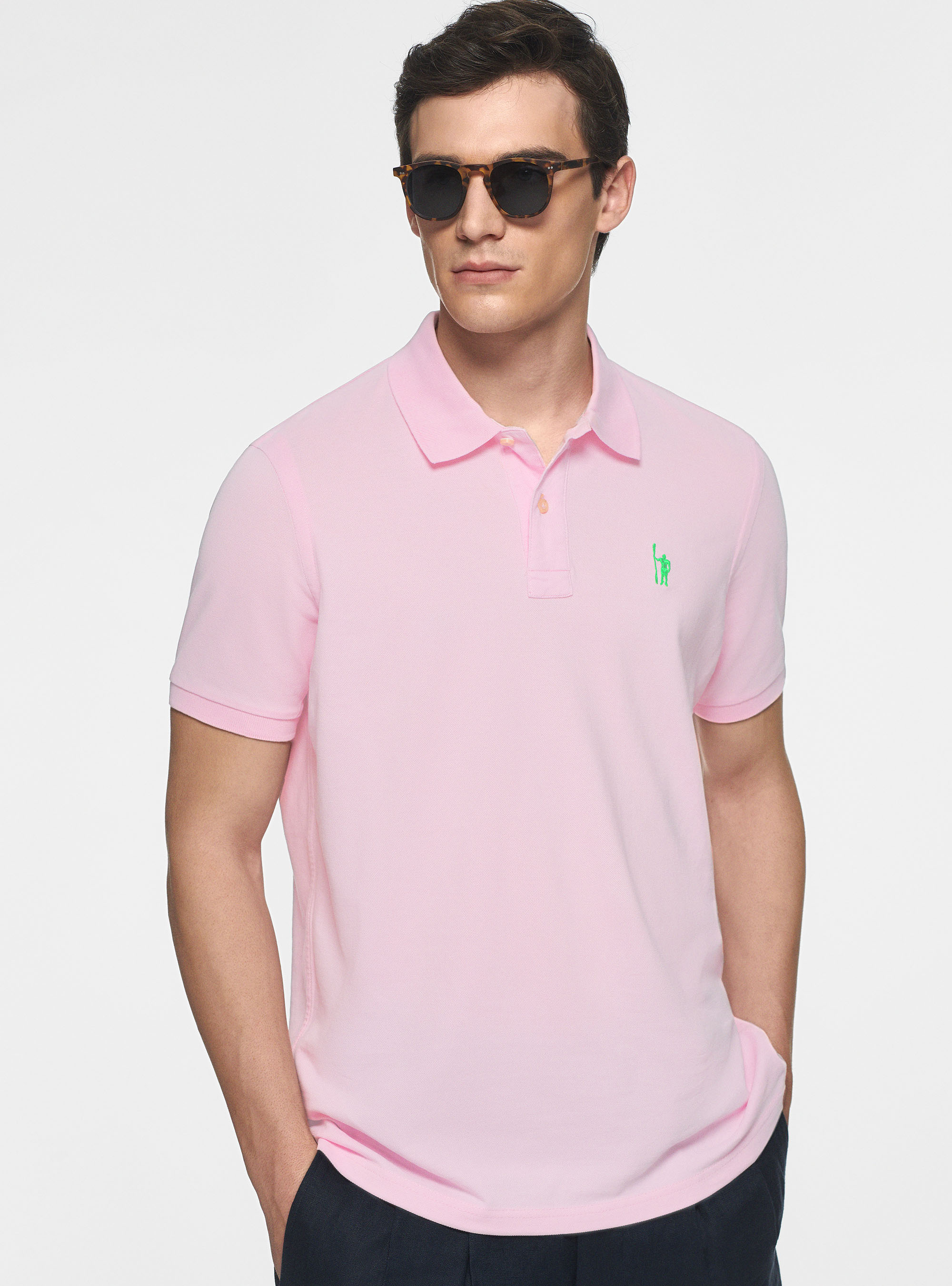Polo in piquet con ricamo, ROSA