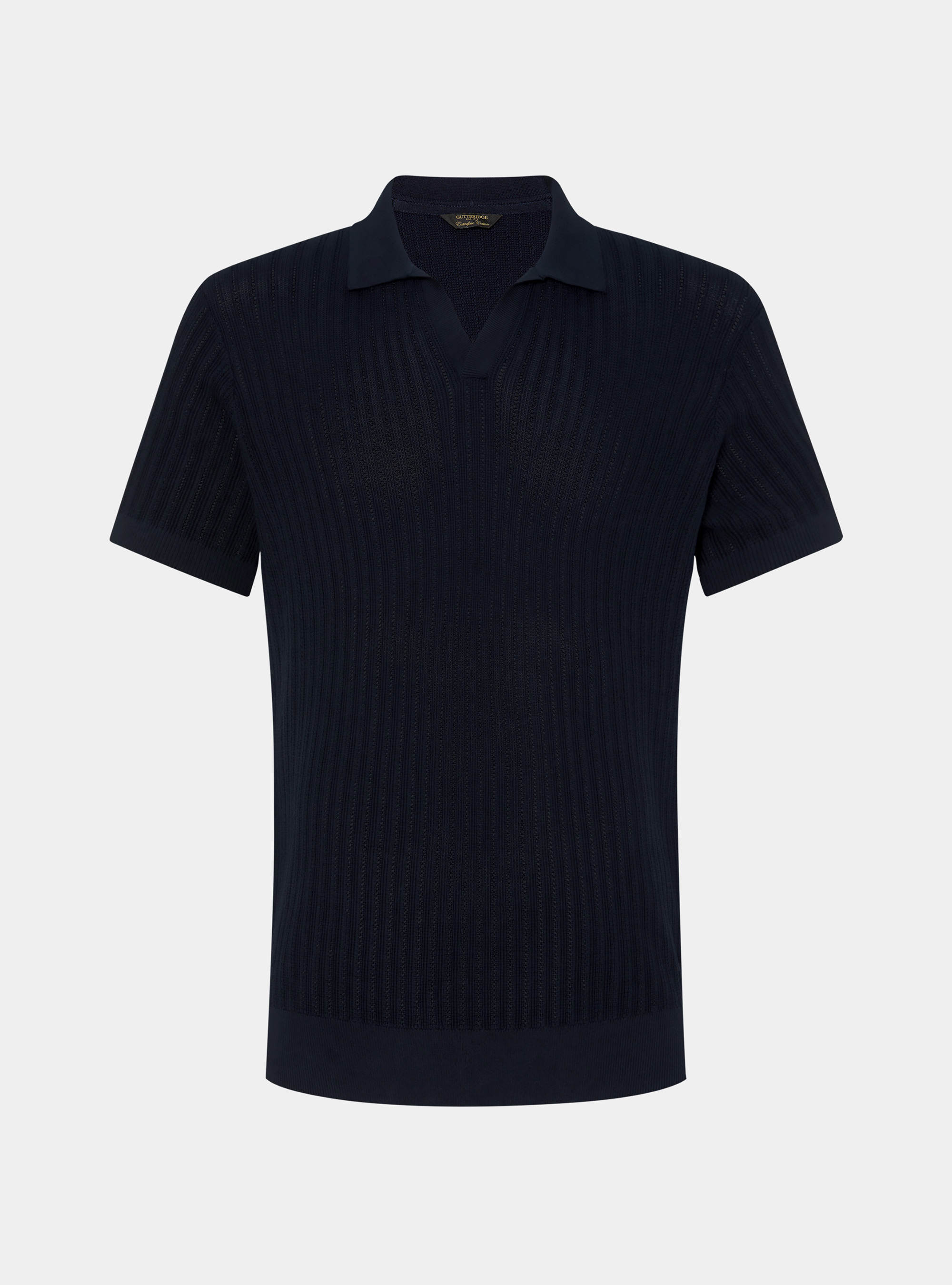 Polo in maglia traforata senza bottoni in cotone extrafine, BLU NAVY