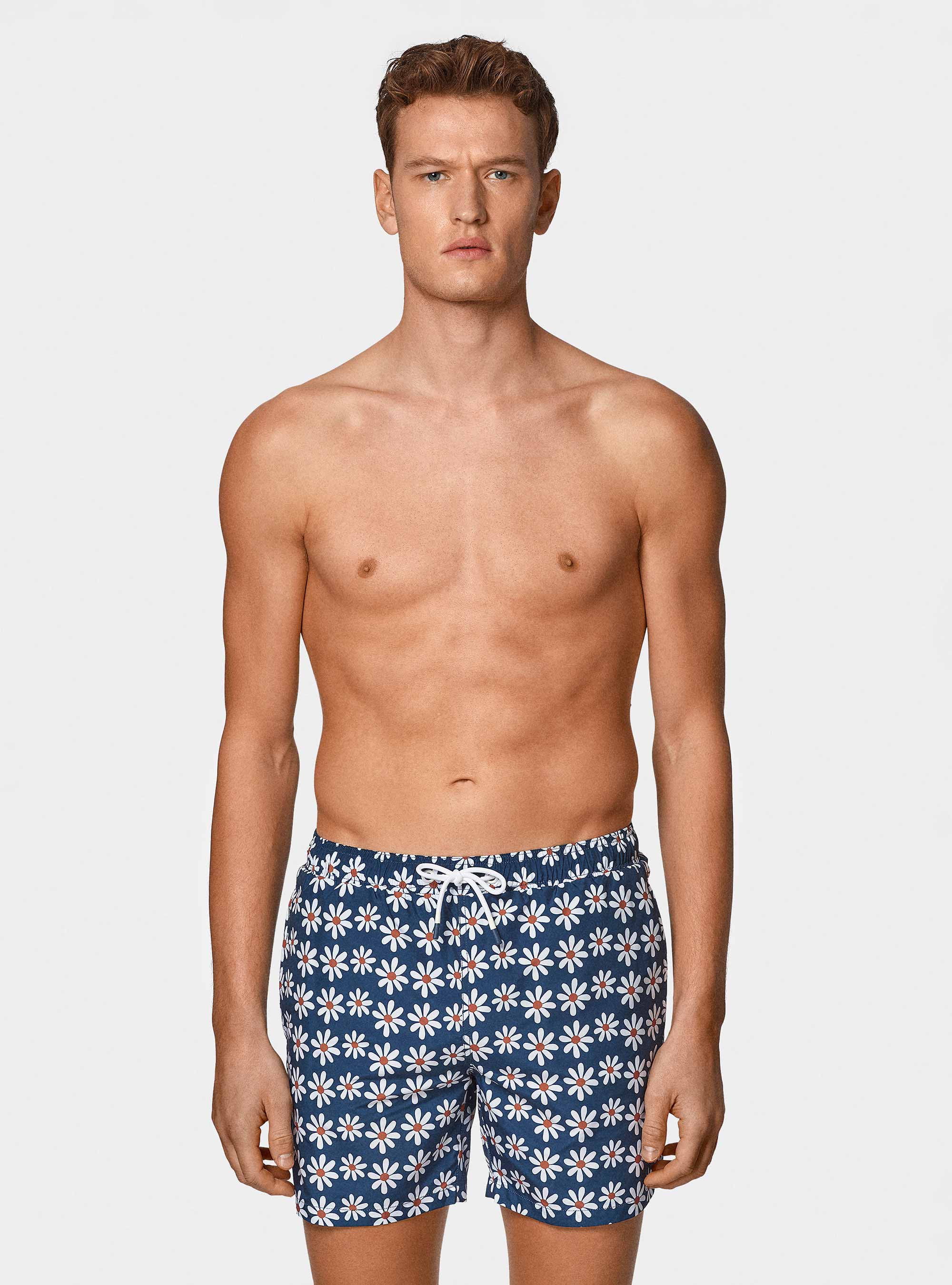 Maillot de bain imprim&eacute; marguerite, BLEU MARINE