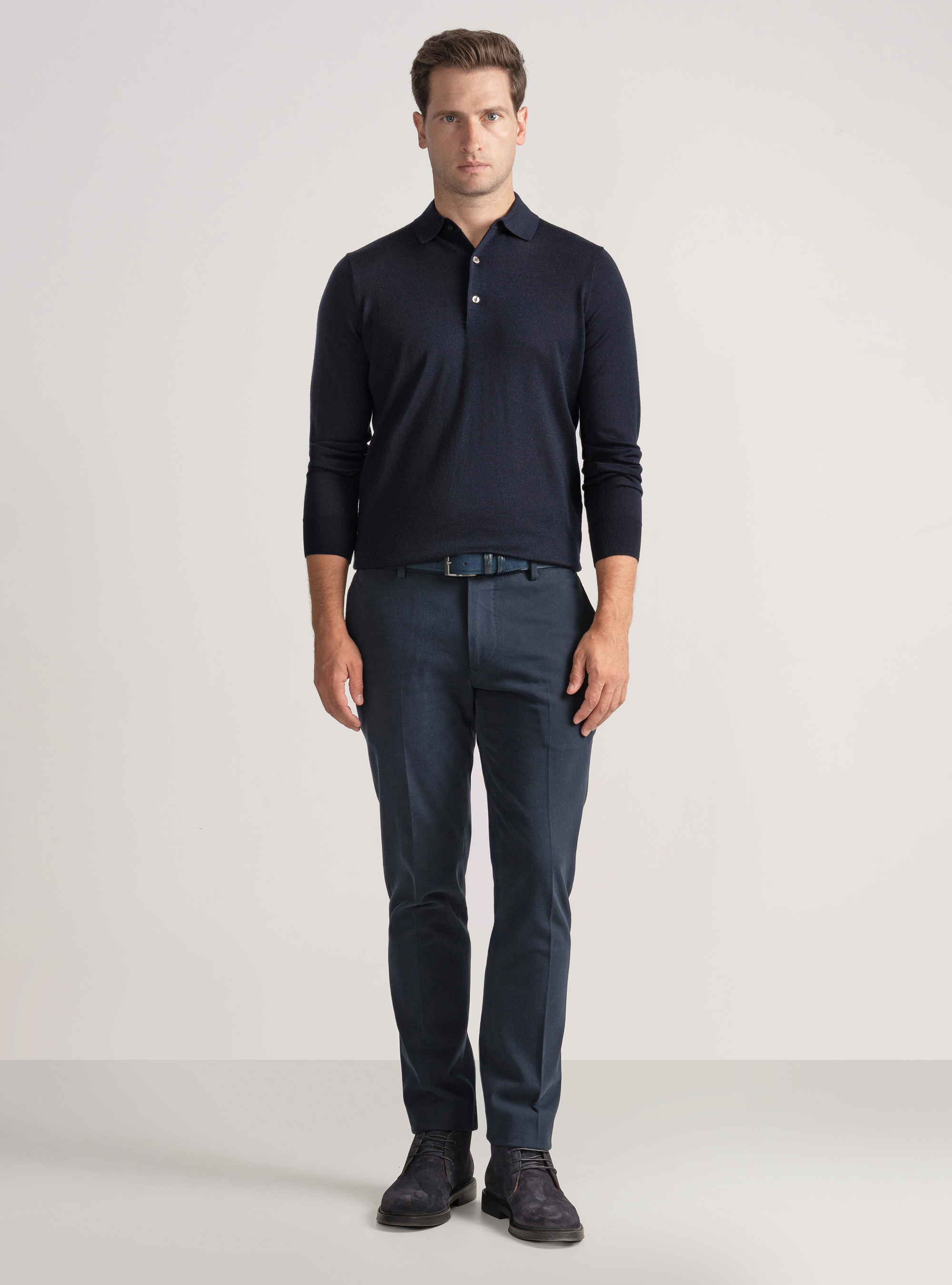 Cotton and cashmere twill trousers, NAVY BLUE