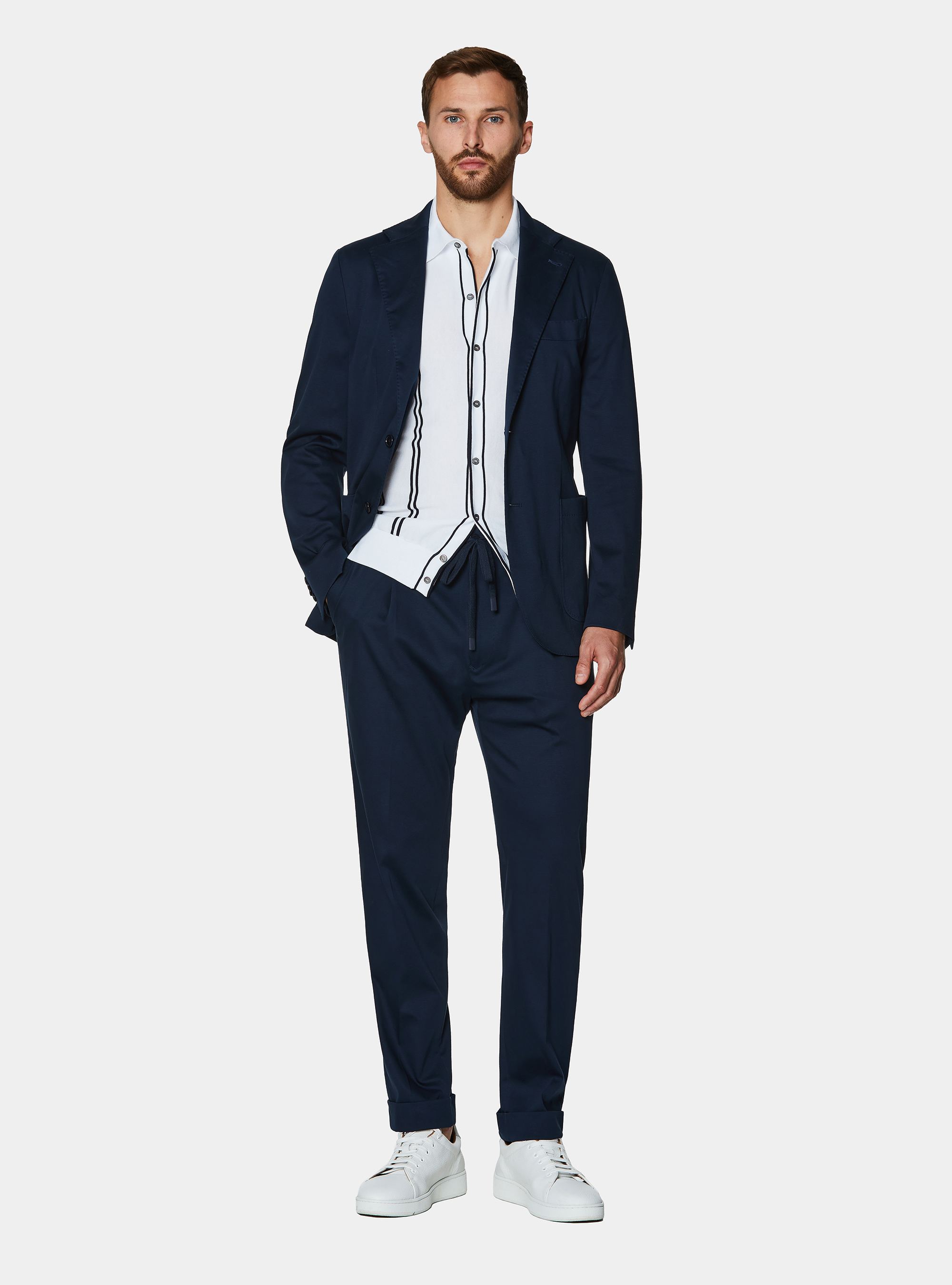 Technical cotton jersey blazer, NAVY BLUE