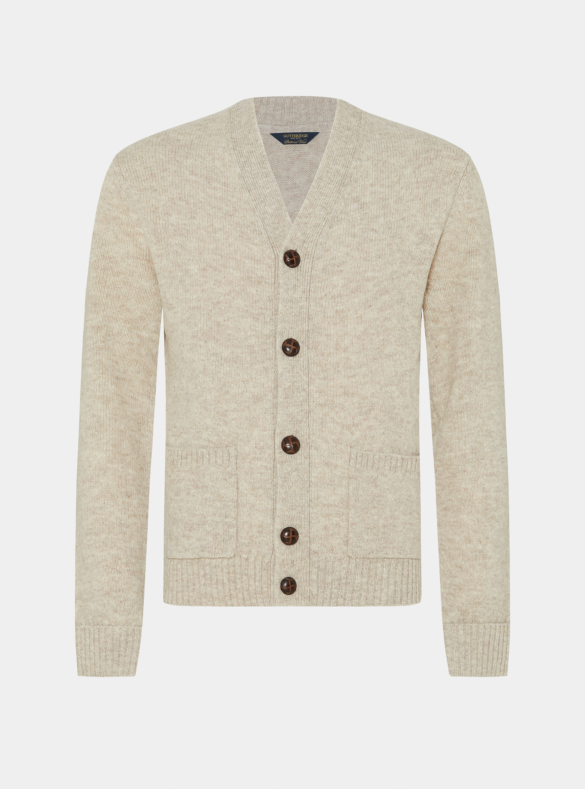 Cardigan in maglia di lana shetland, ECRU