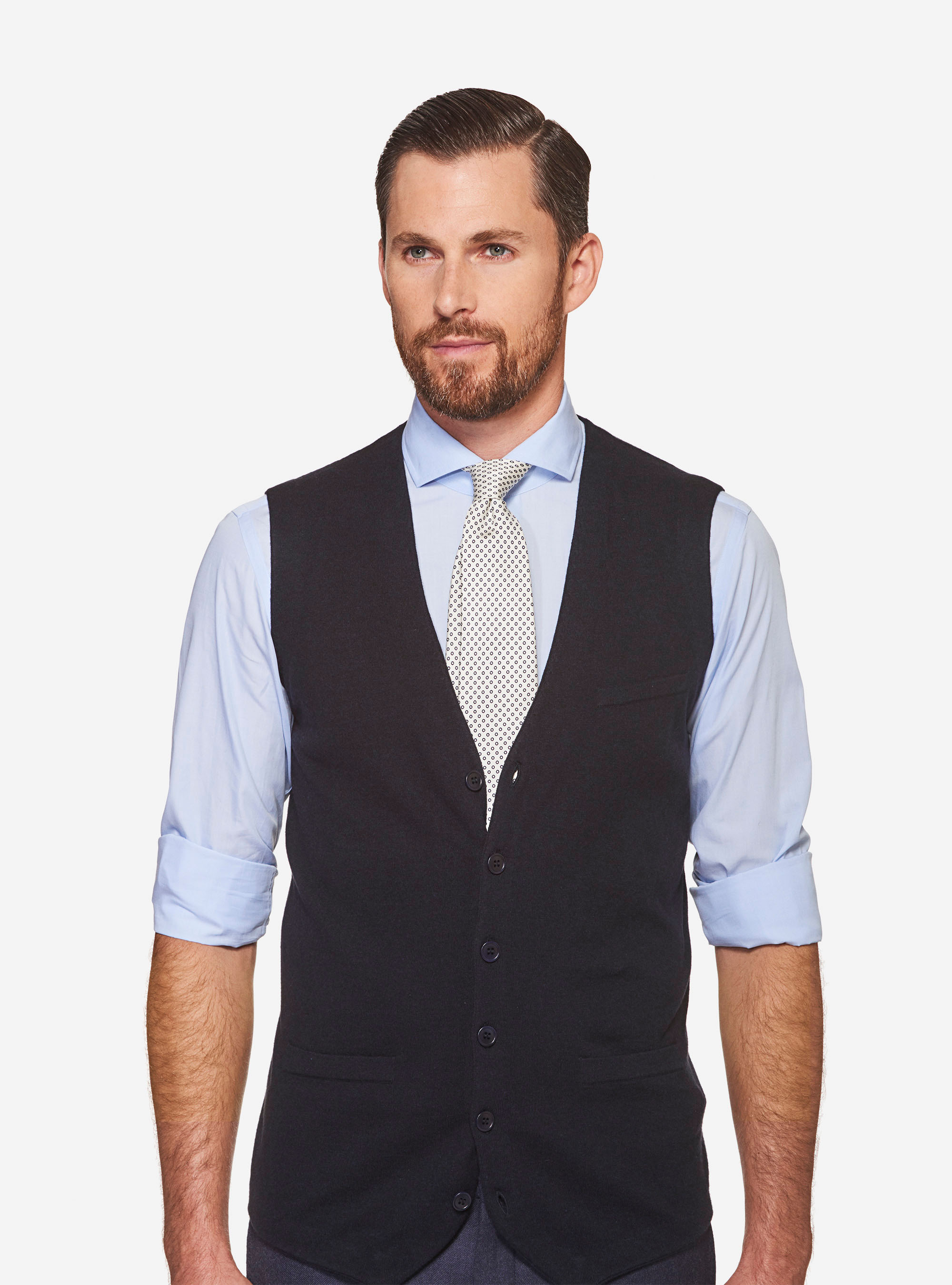 Chaleco de puntp en algod&oacute;n de seda de cashmere, AZUL MARINO